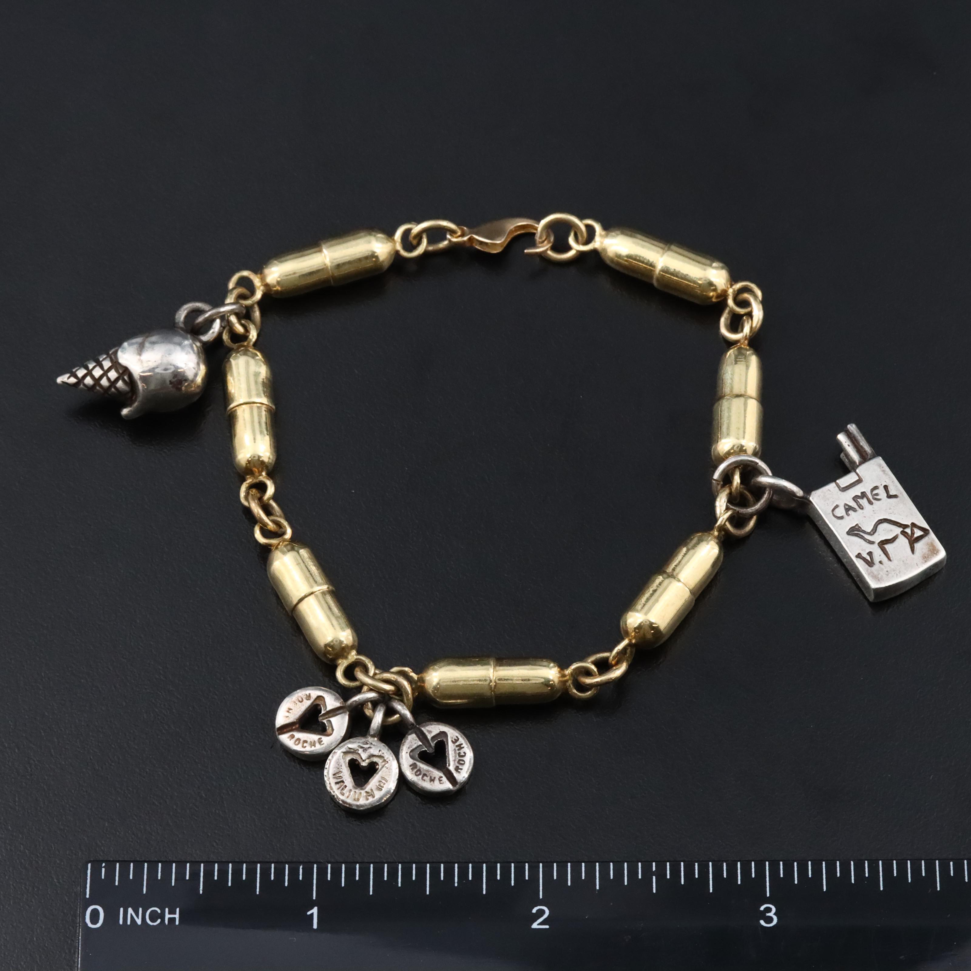 18K Pill Capsule Link Bracelet with Sterling Addiction Themed Charms