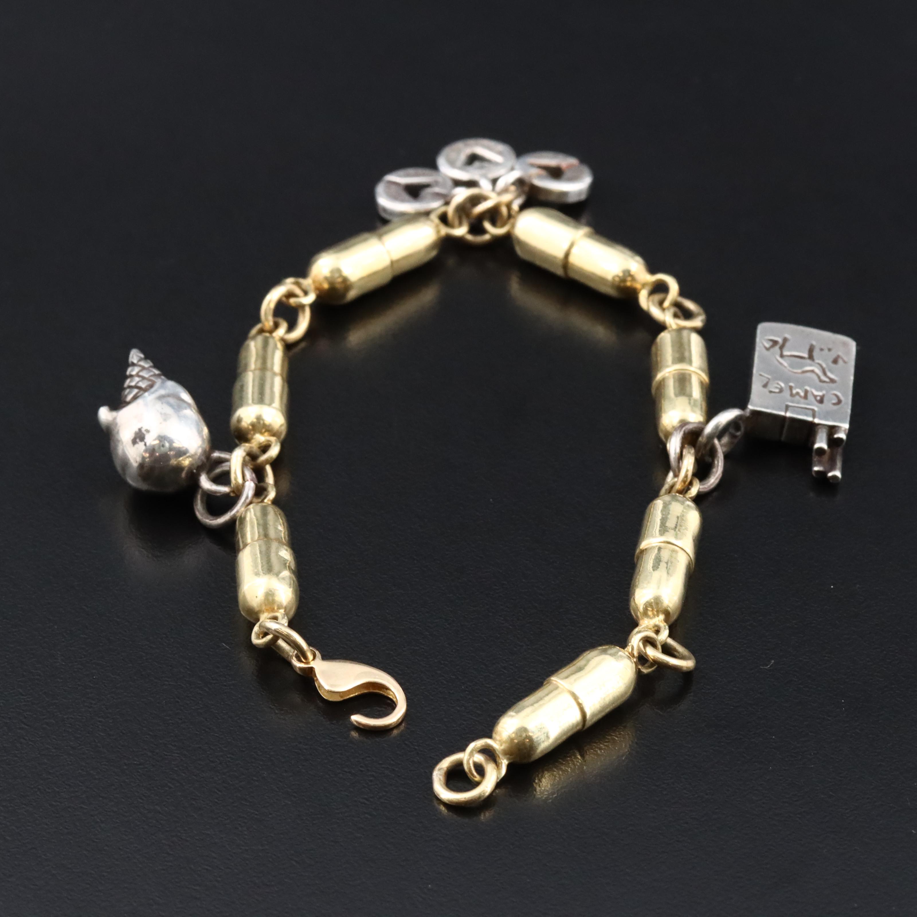 18K Pill Capsule Link Bracelet with Sterling Addiction Themed Charms