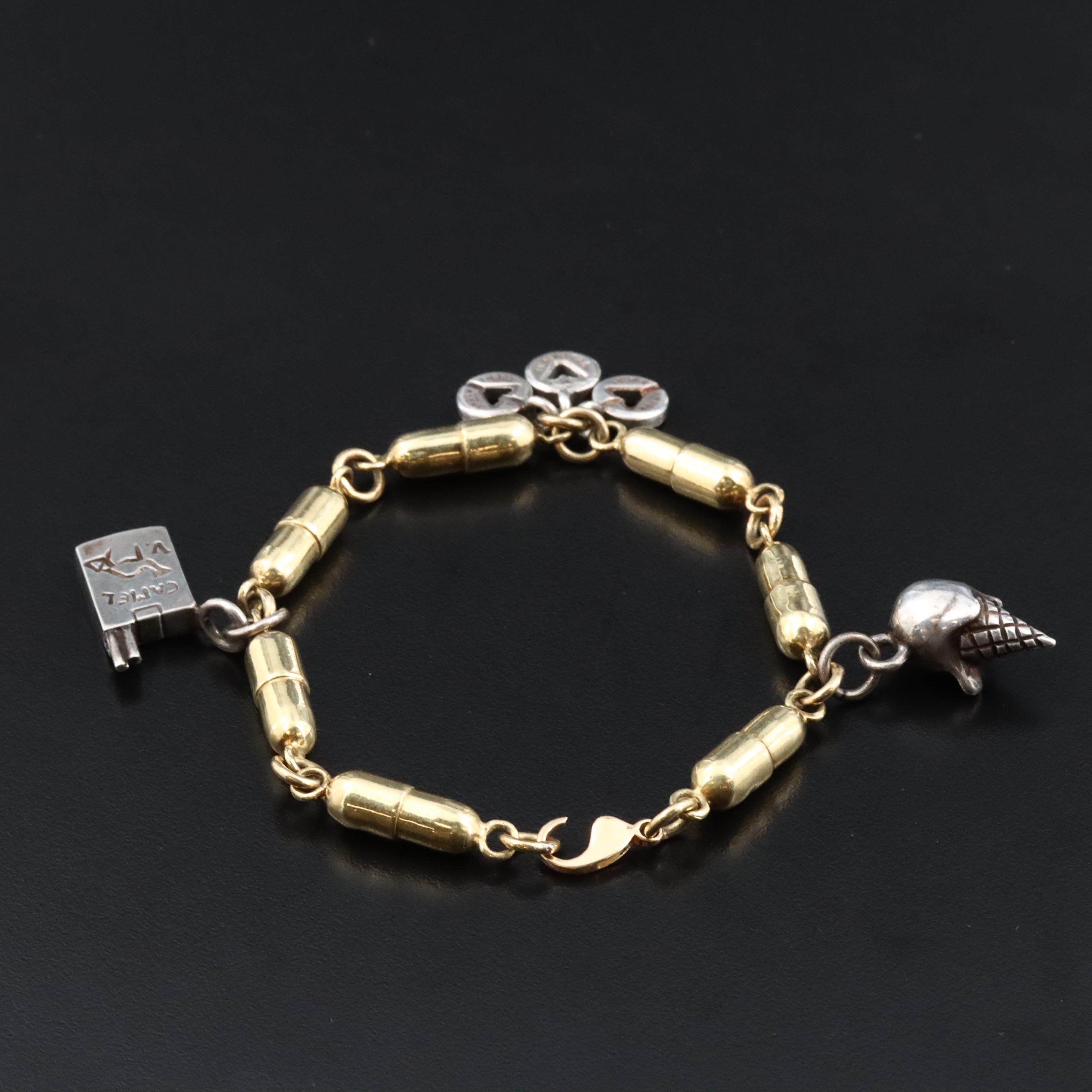18K Pill Capsule Link Bracelet with Sterling Addiction Themed Charms