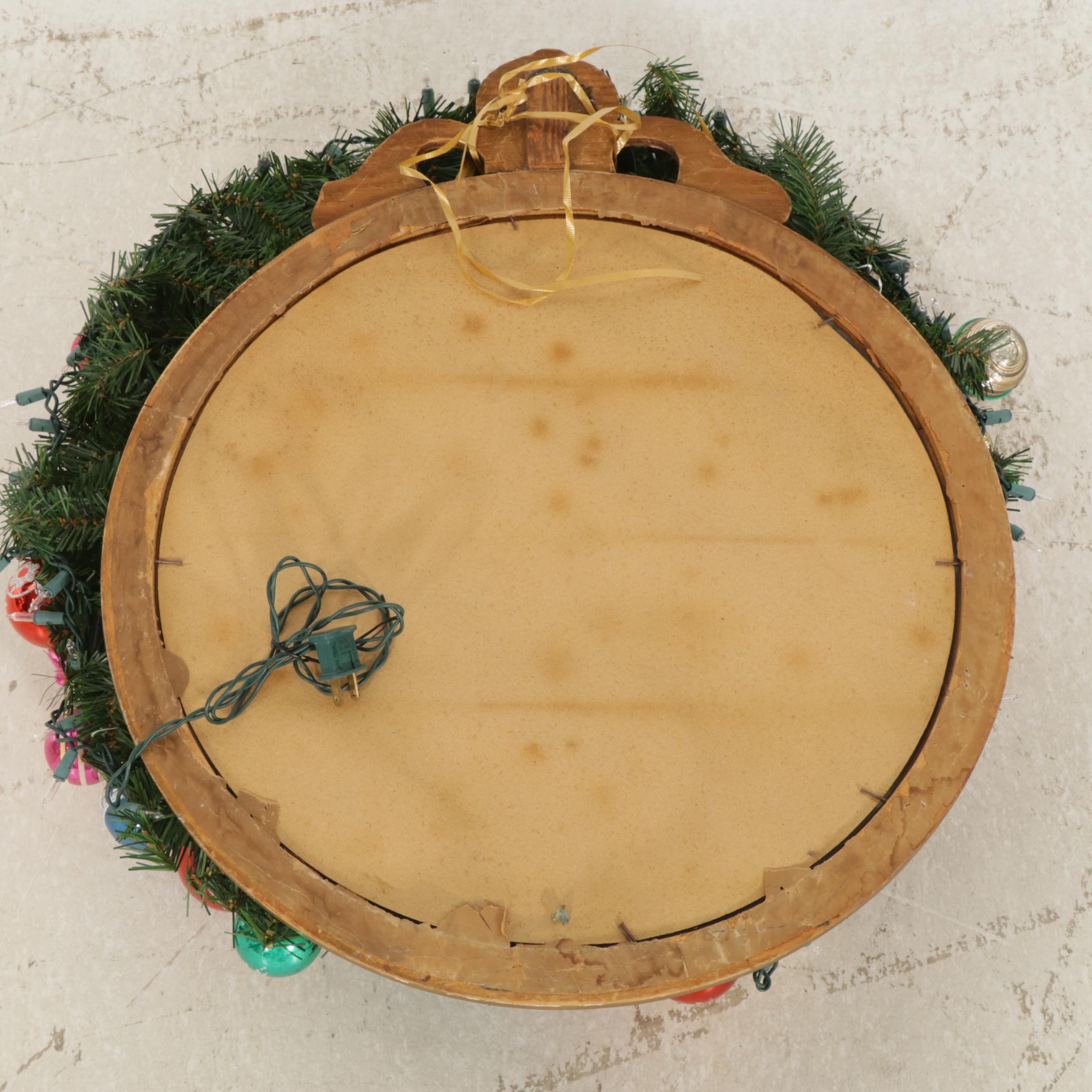 Illuminated Christmas Wreath with Glass Ornaments and Mirror