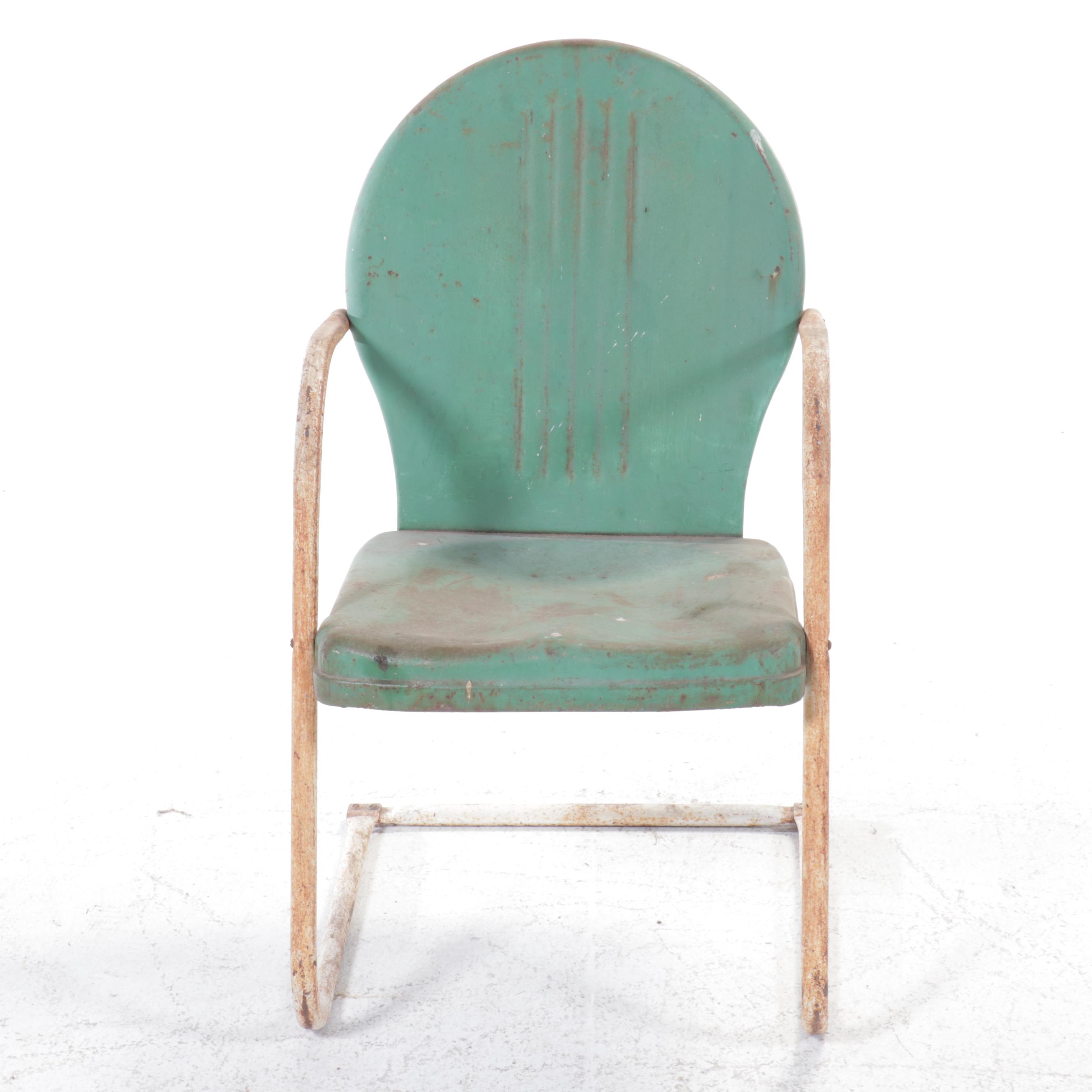 Pair of Mid Century Green Metal Armchairs