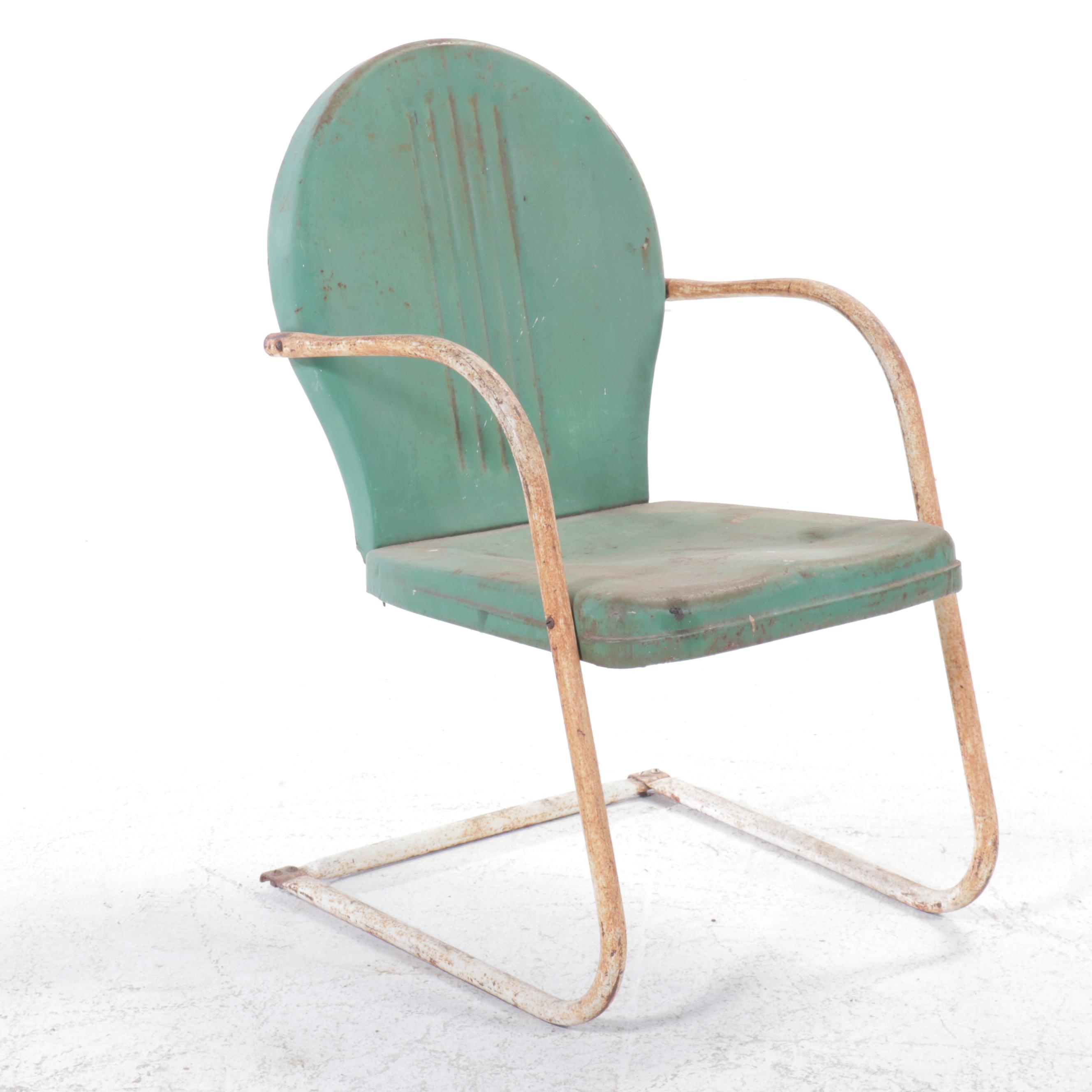 Pair of Mid Century Green Metal Armchairs