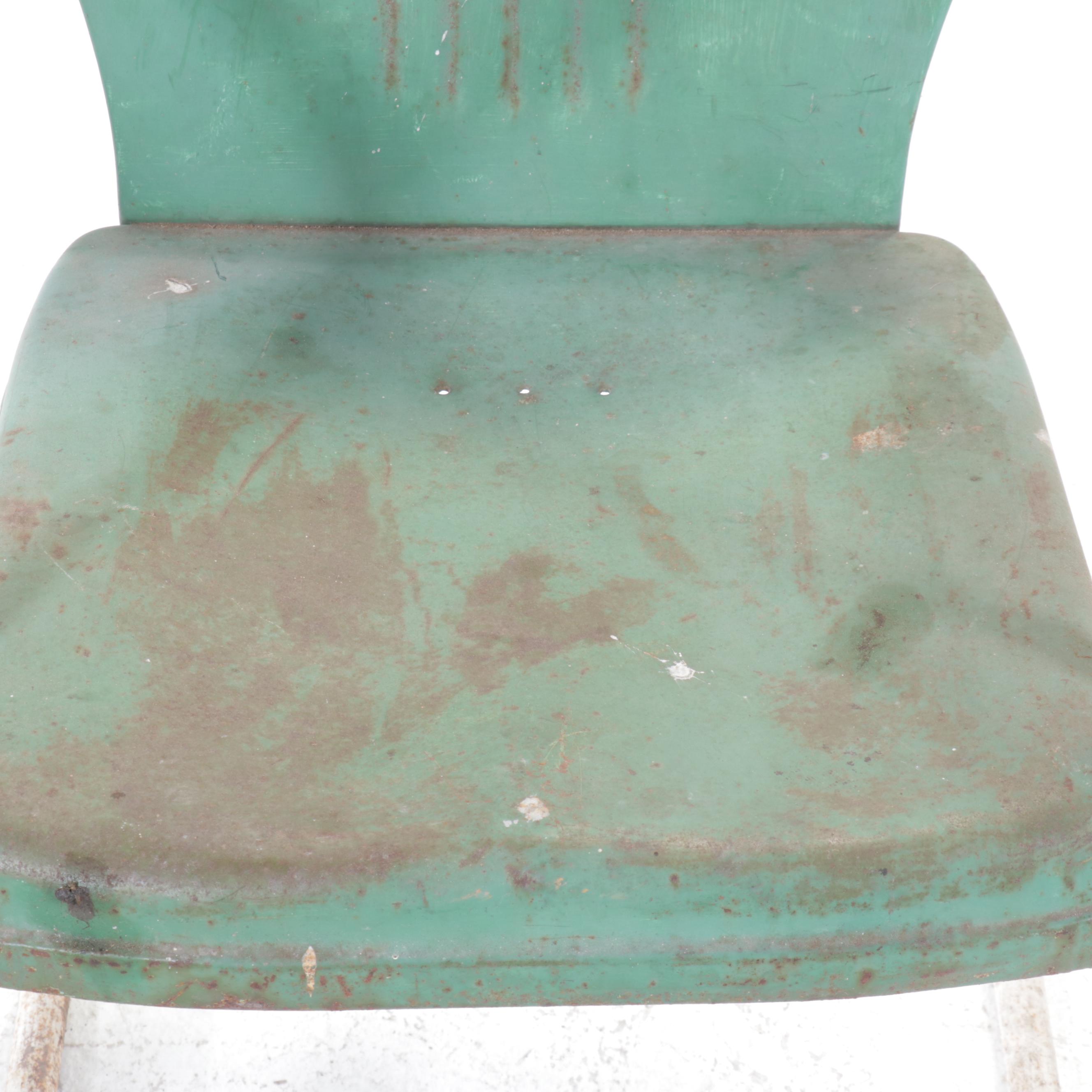 Pair of Mid Century Green Metal Armchairs