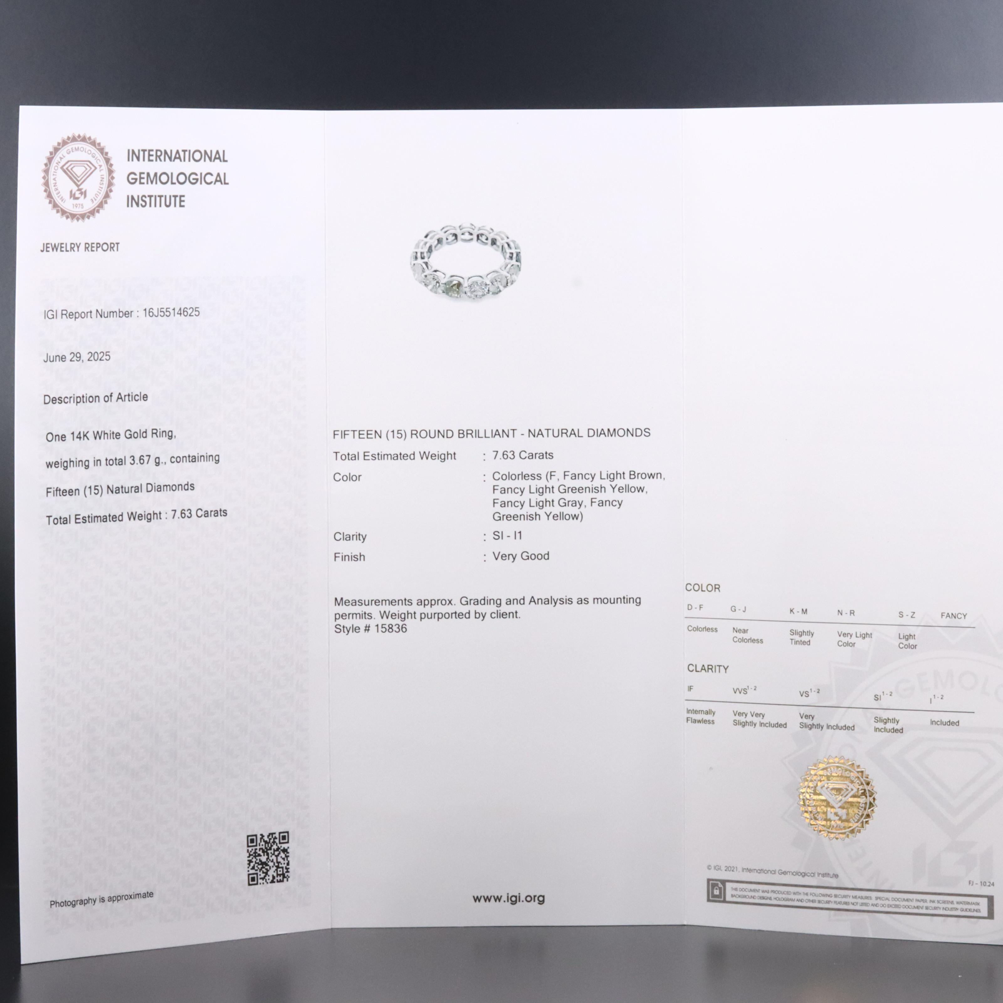 14K 7.63 CTW Diamond Eternity Band with IGI Report and Fancy Color Diamonds