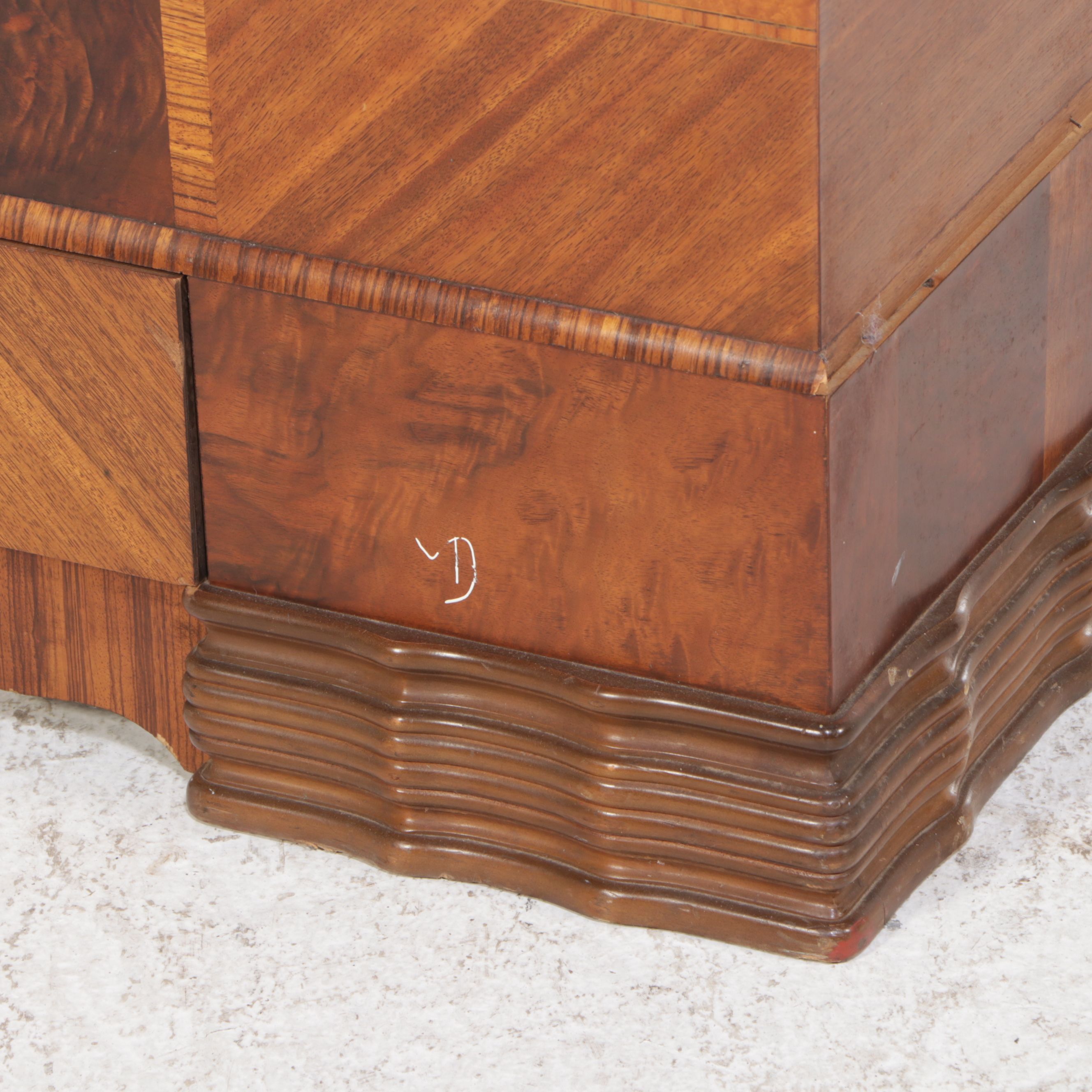 Lane Art Deco Style Burl and Walnut Waterfall Front Cedar Lined Chest