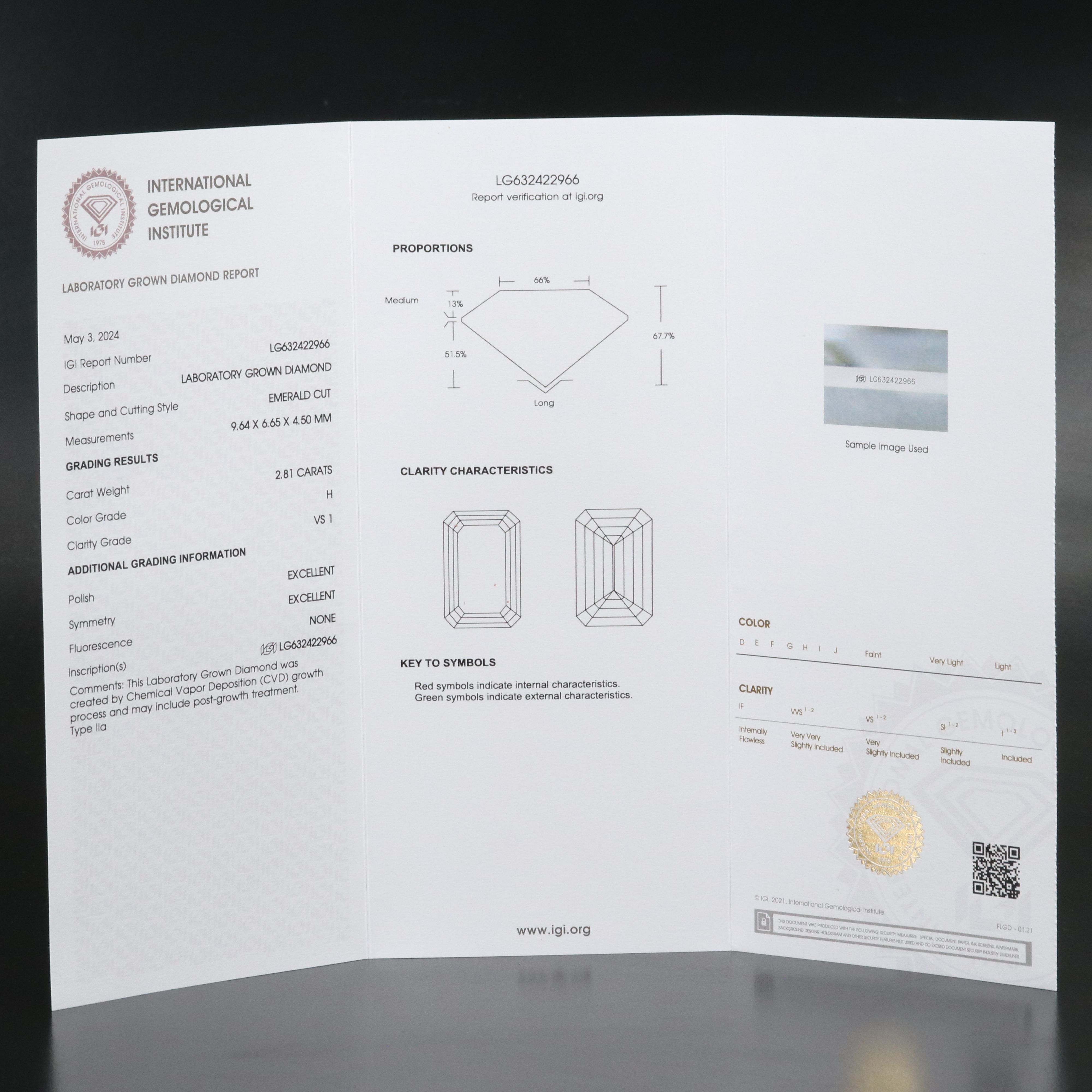 Loose 2.81 CT Lab Grown Diamond with IGI Report