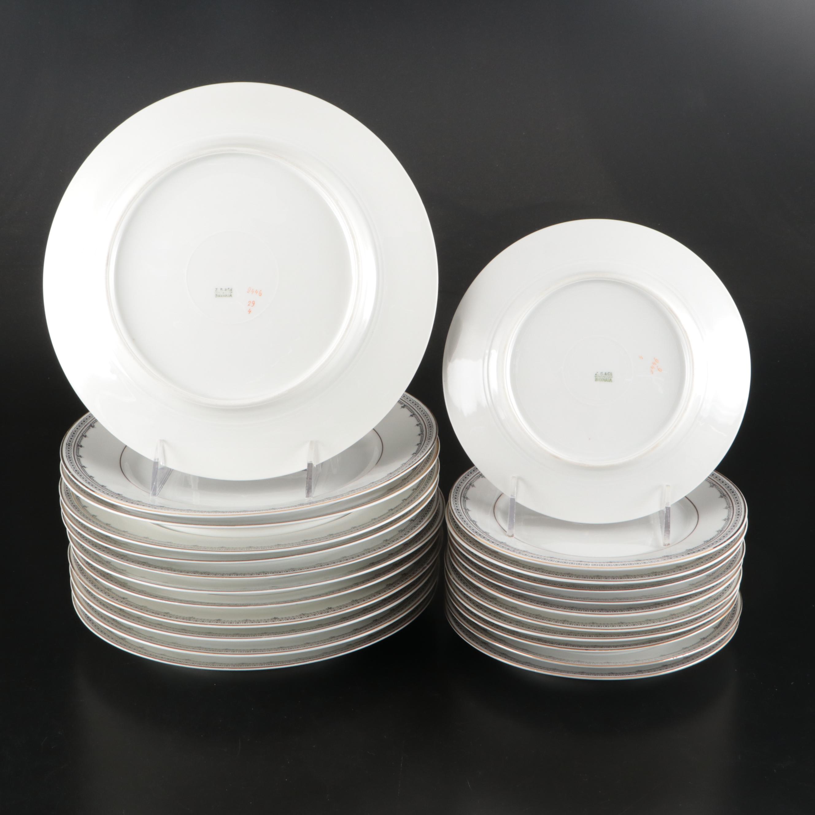 Zeh Scherzer Gilt Porcelain Dinnerware with Serving Pieces, Early to Mid-20th C.