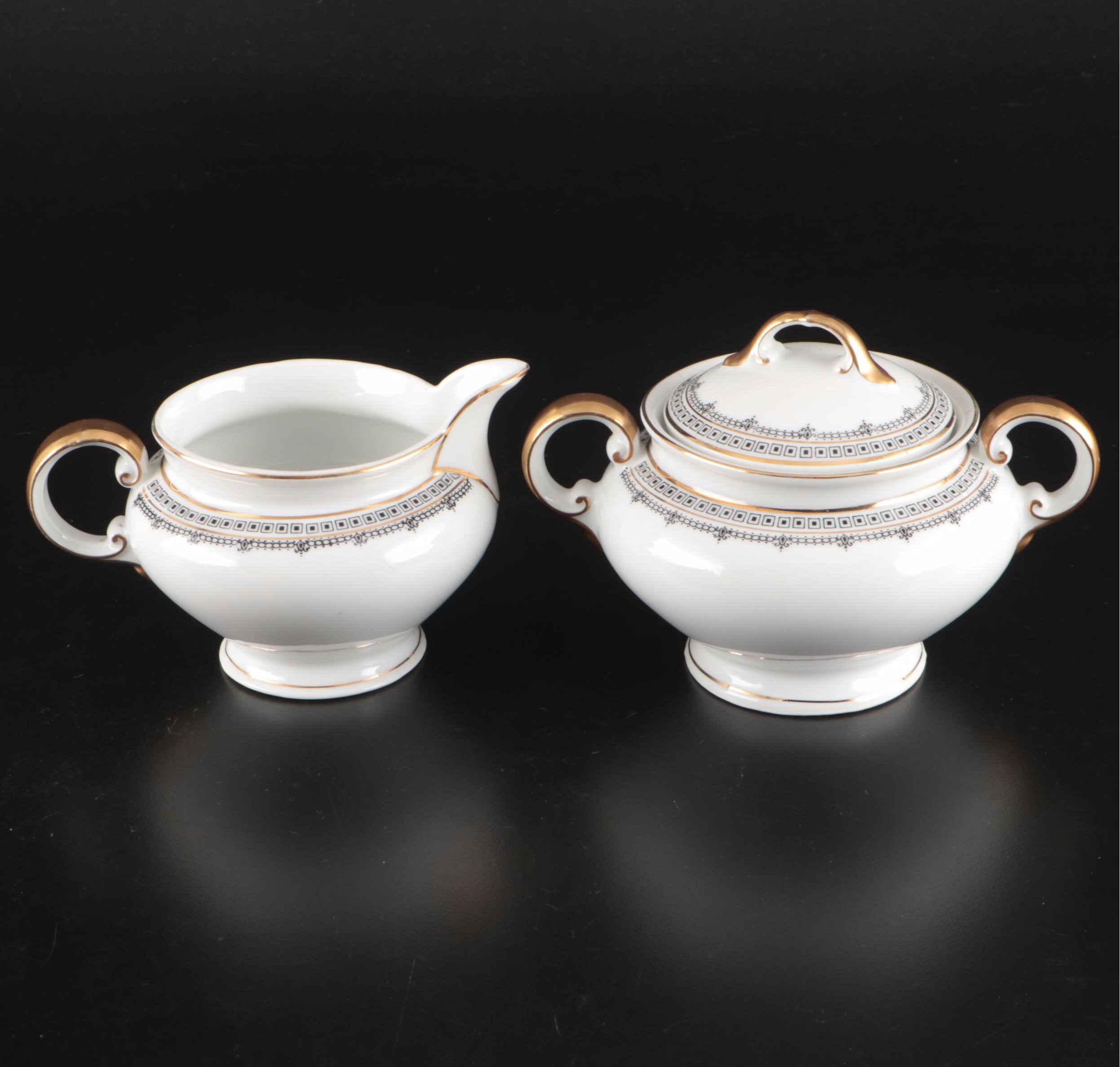 Zeh Scherzer Gilt Porcelain Dinnerware with Serving Pieces, Early to Mid-20th C.
