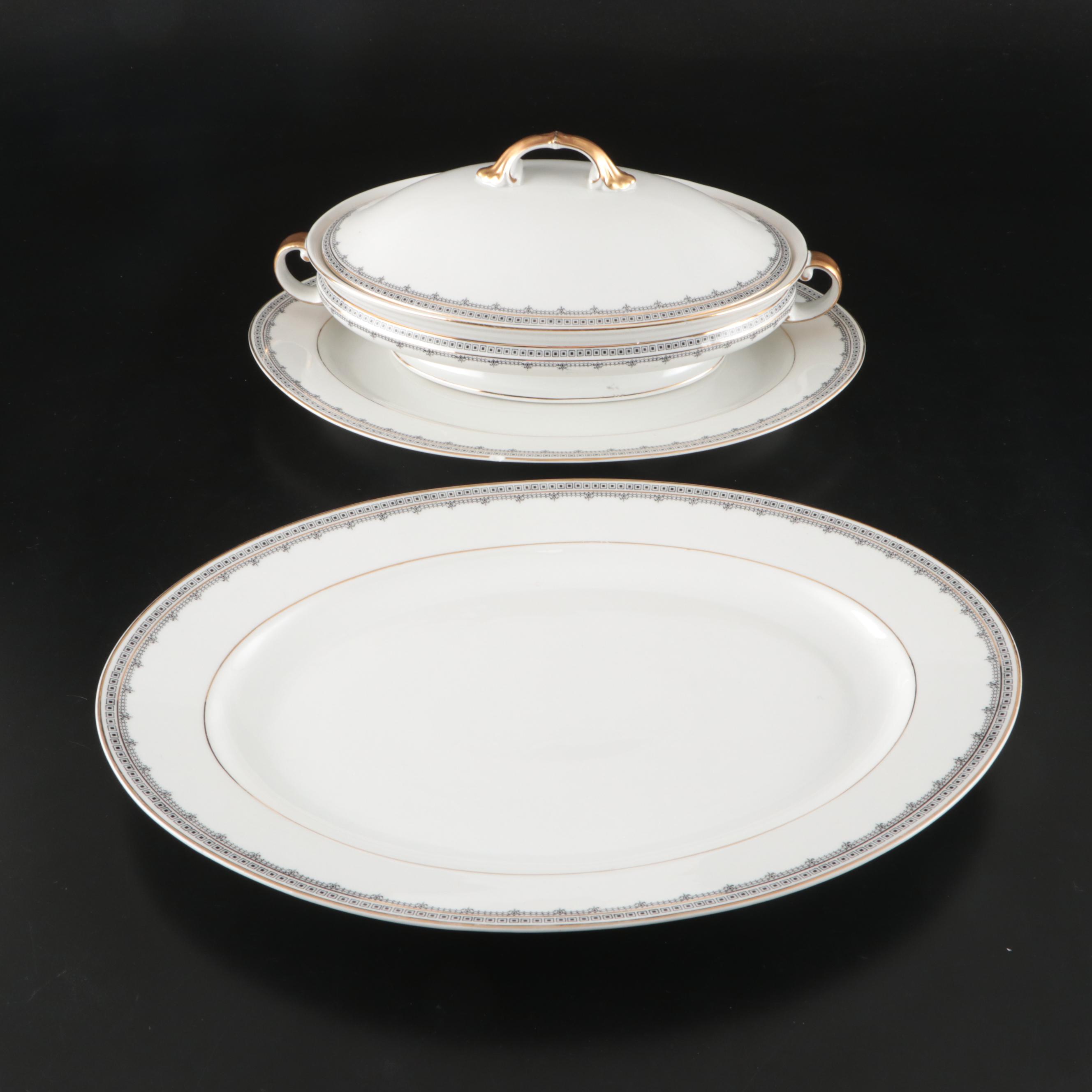Zeh Scherzer Gilt Porcelain Dinnerware with Serving Pieces, Early to Mid-20th C.