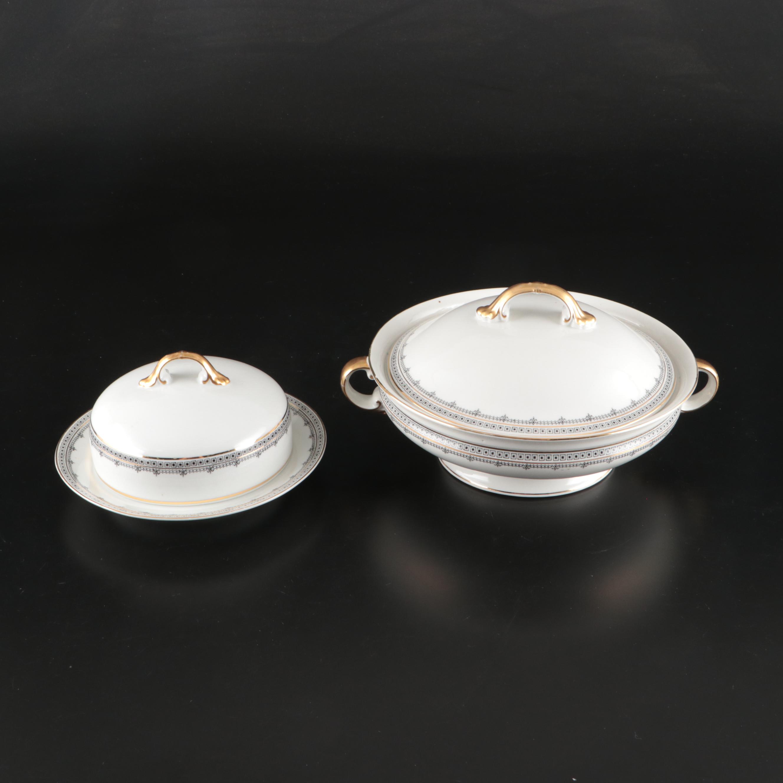 Zeh Scherzer Gilt Porcelain Dinnerware with Serving Pieces, Early to Mid-20th C.
