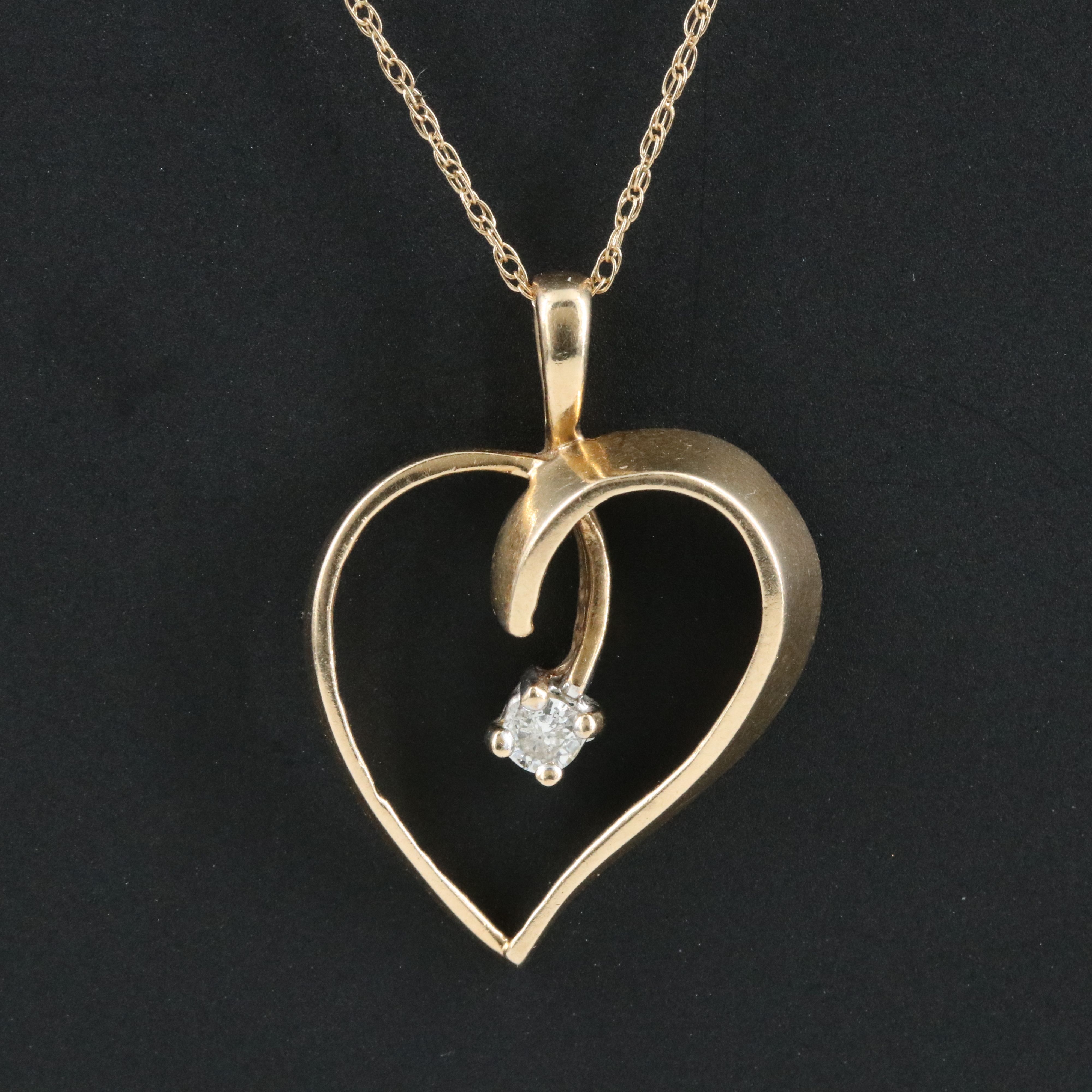14K 0.06 CT Diamond Heart Pendant Necklace