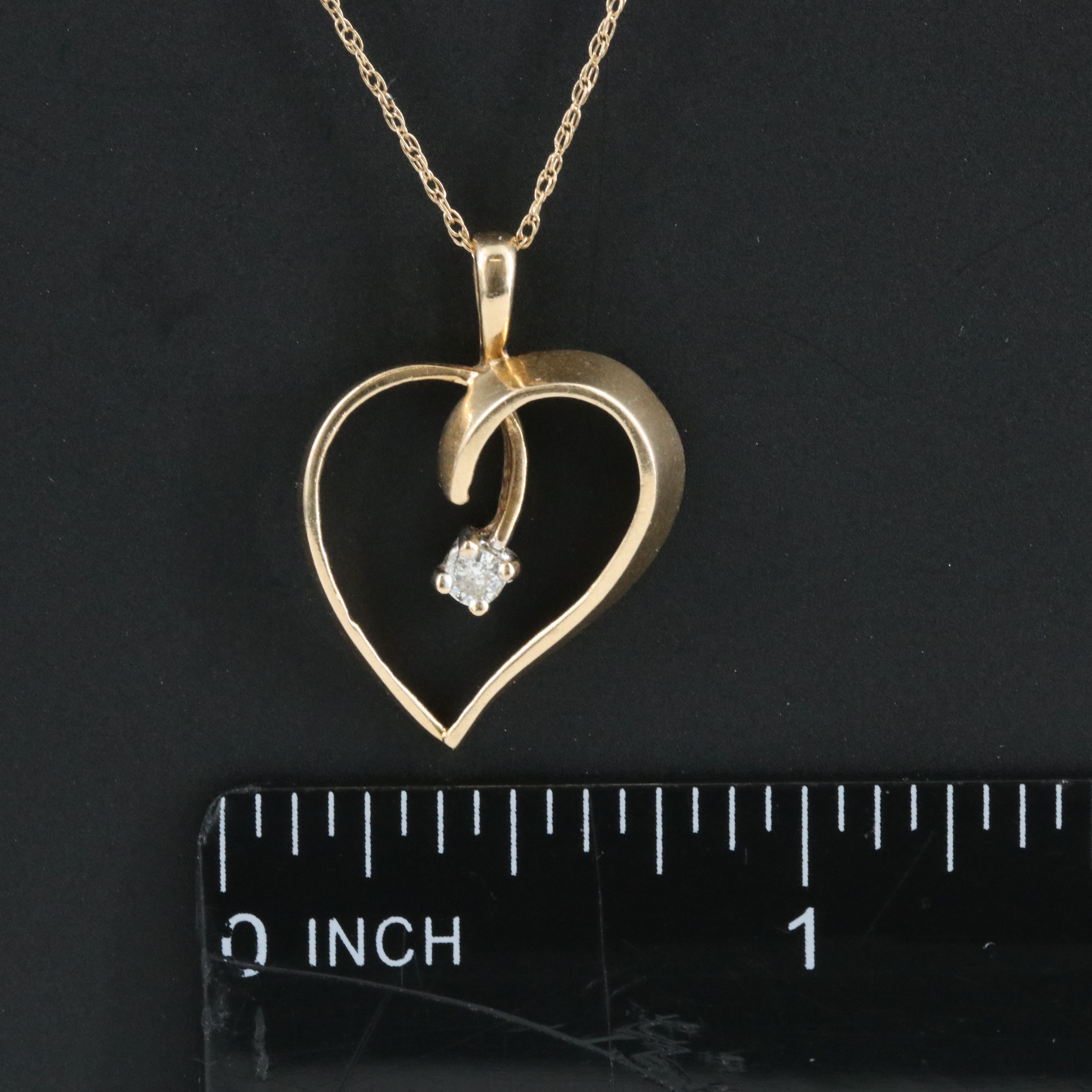 14K 0.06 CT Diamond Heart Pendant Necklace