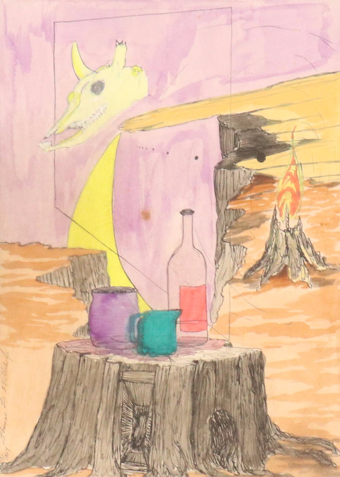 Thomas L. Willis Jr. Still Life Mixed Media Drawing, 1967