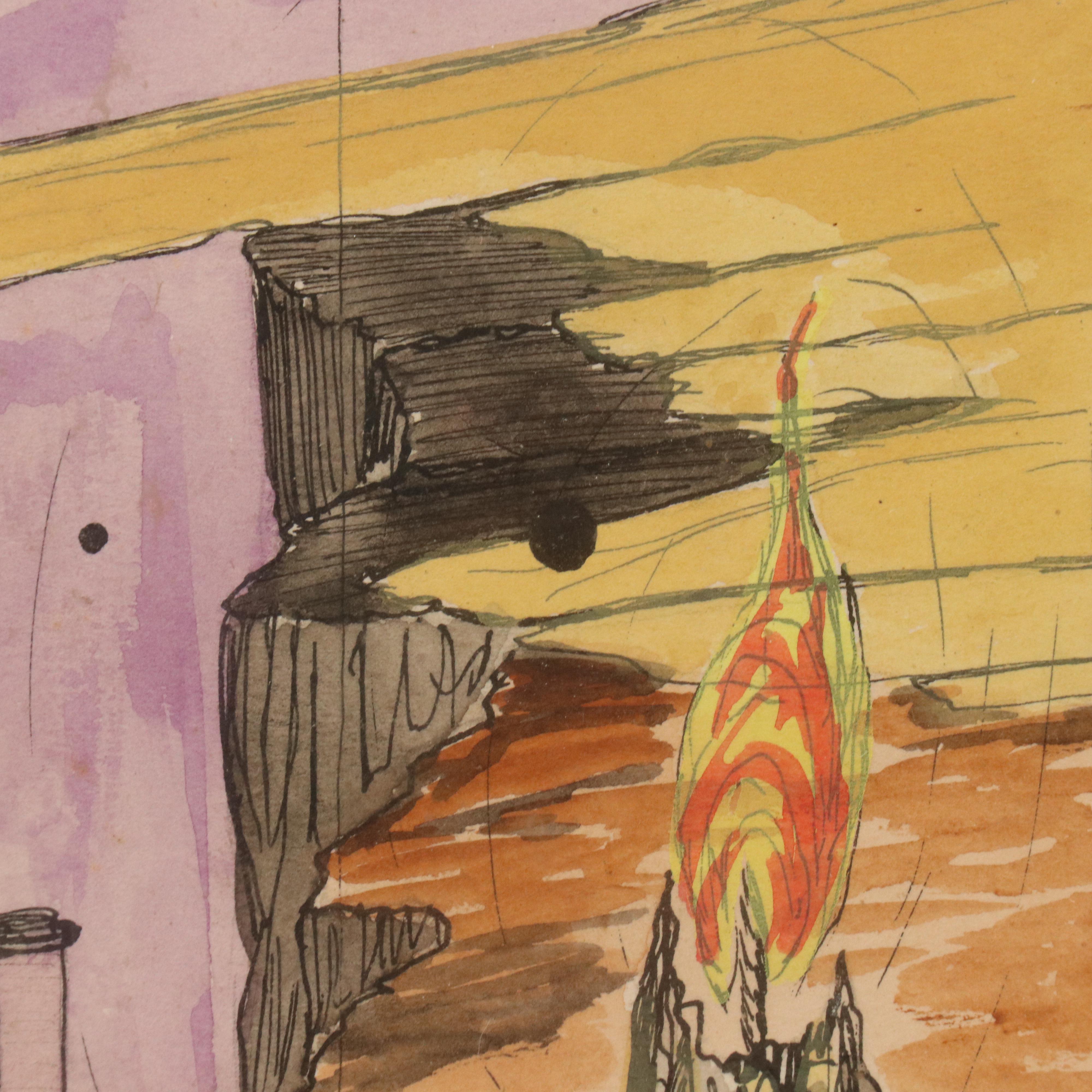 Thomas L. Willis Jr. Still Life Mixed Media Drawing, 1967