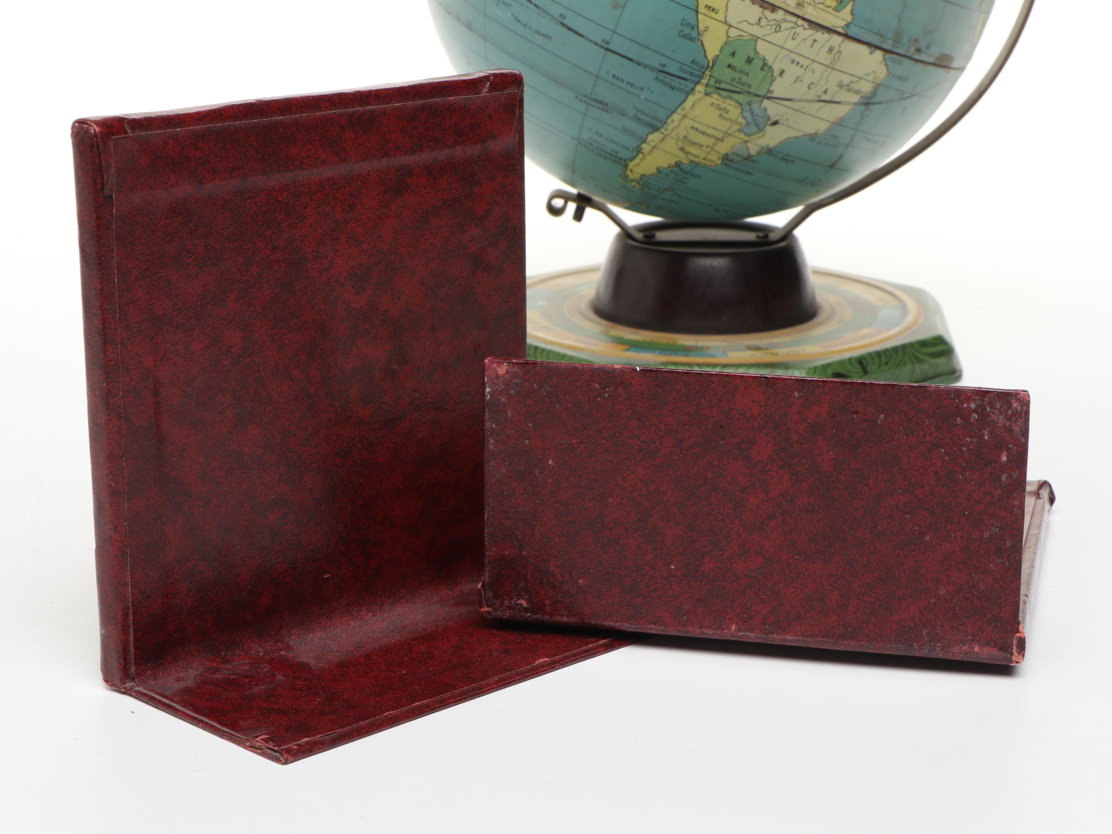 J. Chein Zodiac Tin World Globe with General Electric Clock and Bookends