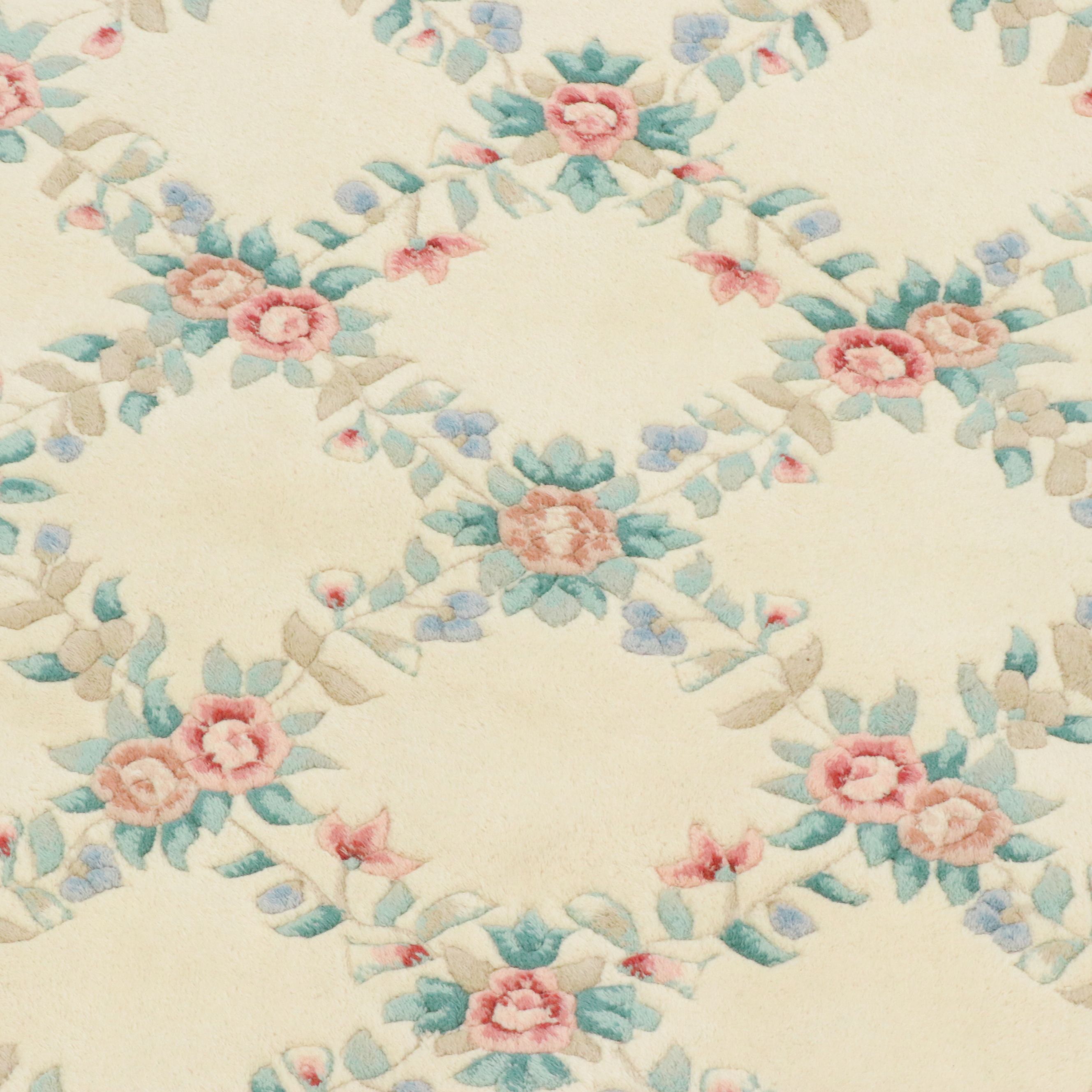 8'1 x 10'4 Hand-Knotted Chinese Pastel Floral Trellis Area Rug