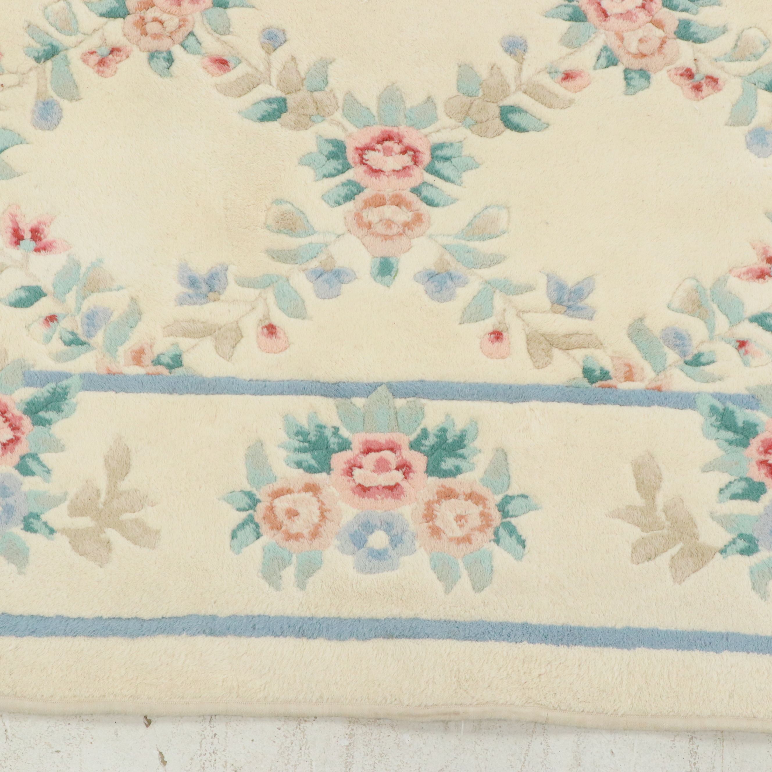 8'1 x 10'4 Hand-Knotted Chinese Pastel Floral Trellis Area Rug