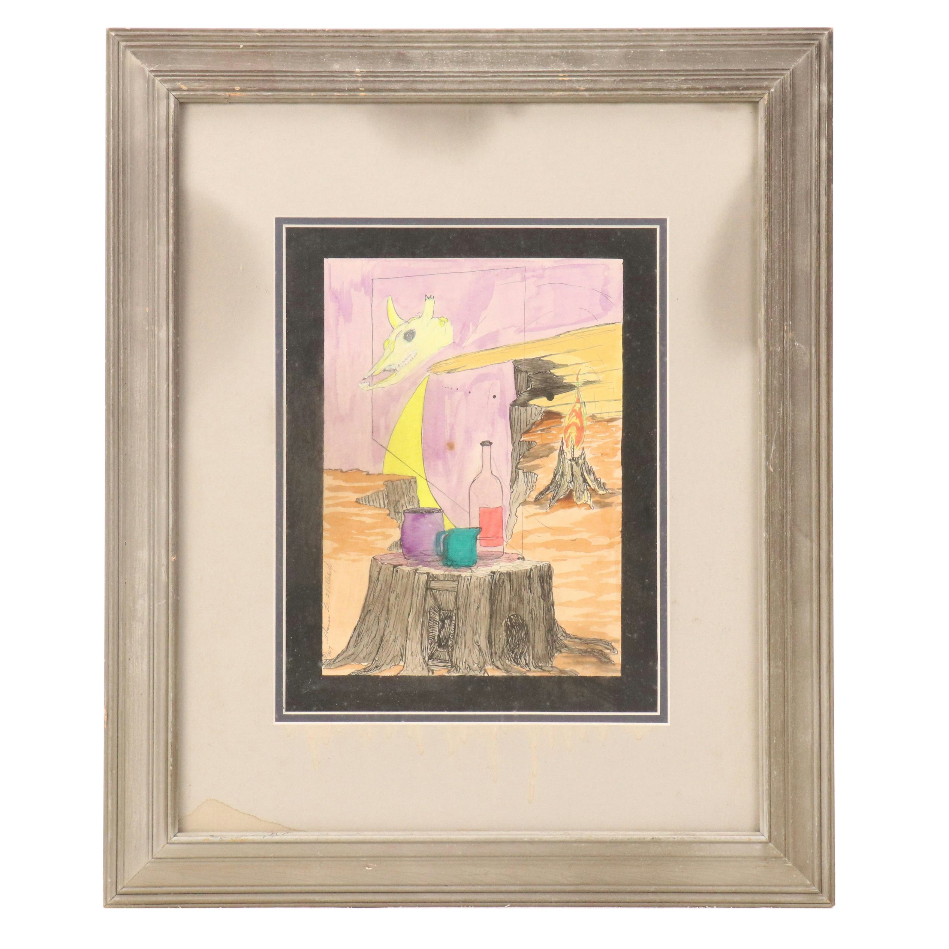 Thomas L. Willis Jr. Still Life Mixed Media Drawing, 1967