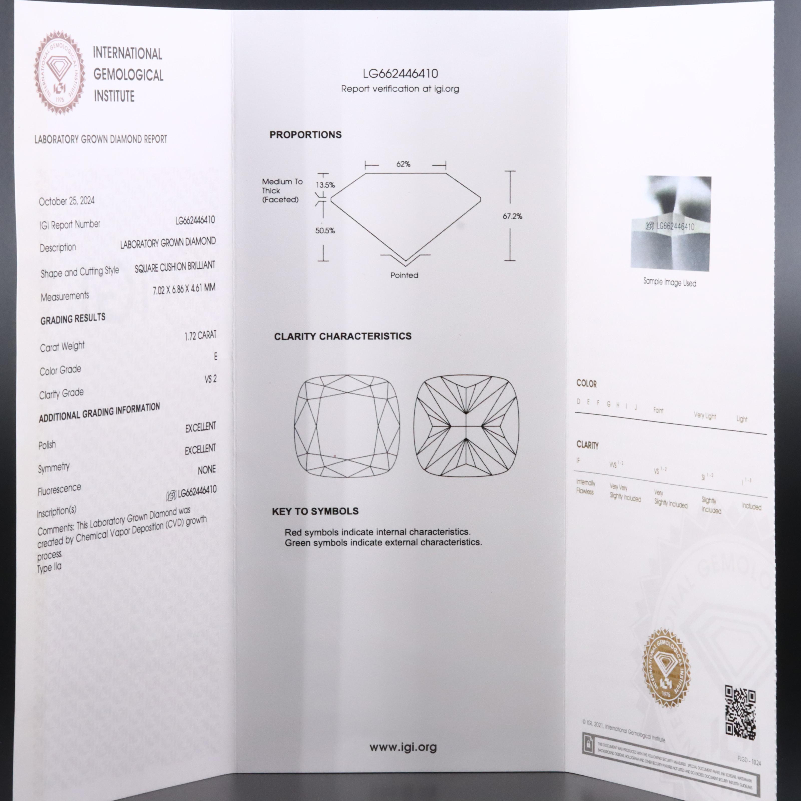 Loose 1.72 CT Lab Grown Diamond with IGI Report