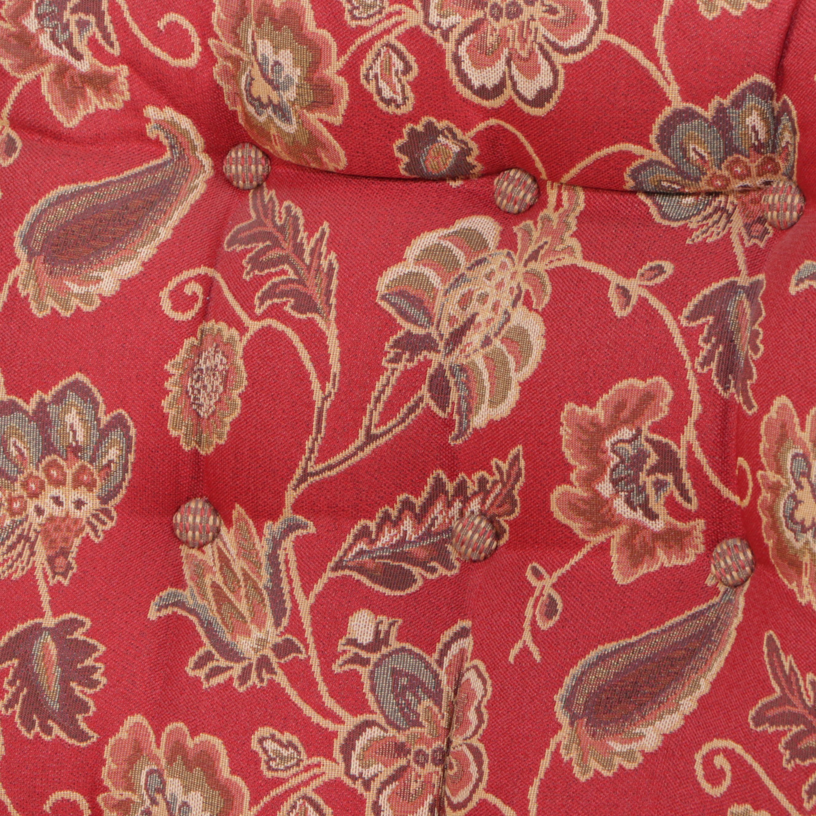 Pair of Queen Anne Style Paisley-Upholstered Caned Walnut Wingback Chairs