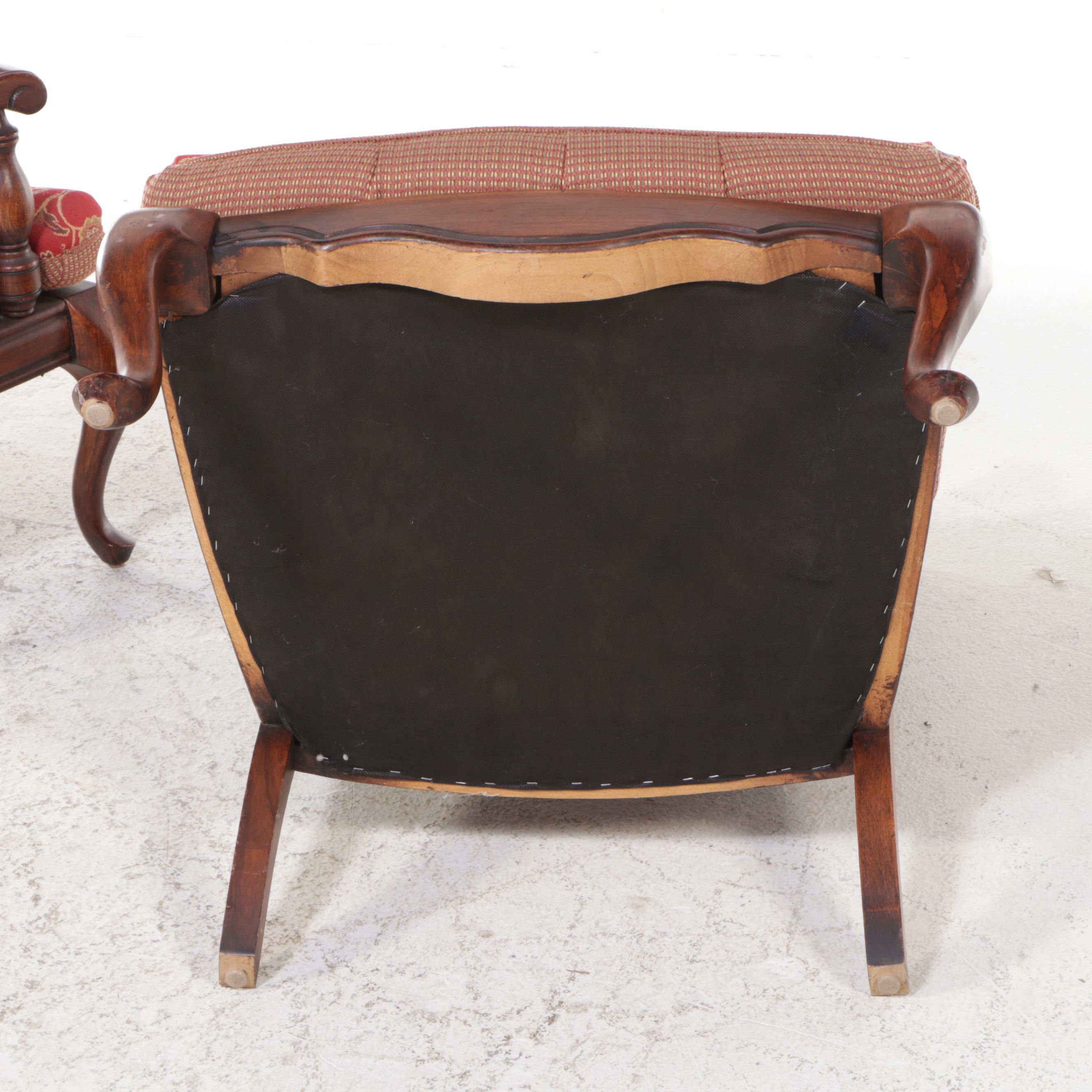 Pair of Queen Anne Style Paisley-Upholstered Caned Walnut Wingback Chairs