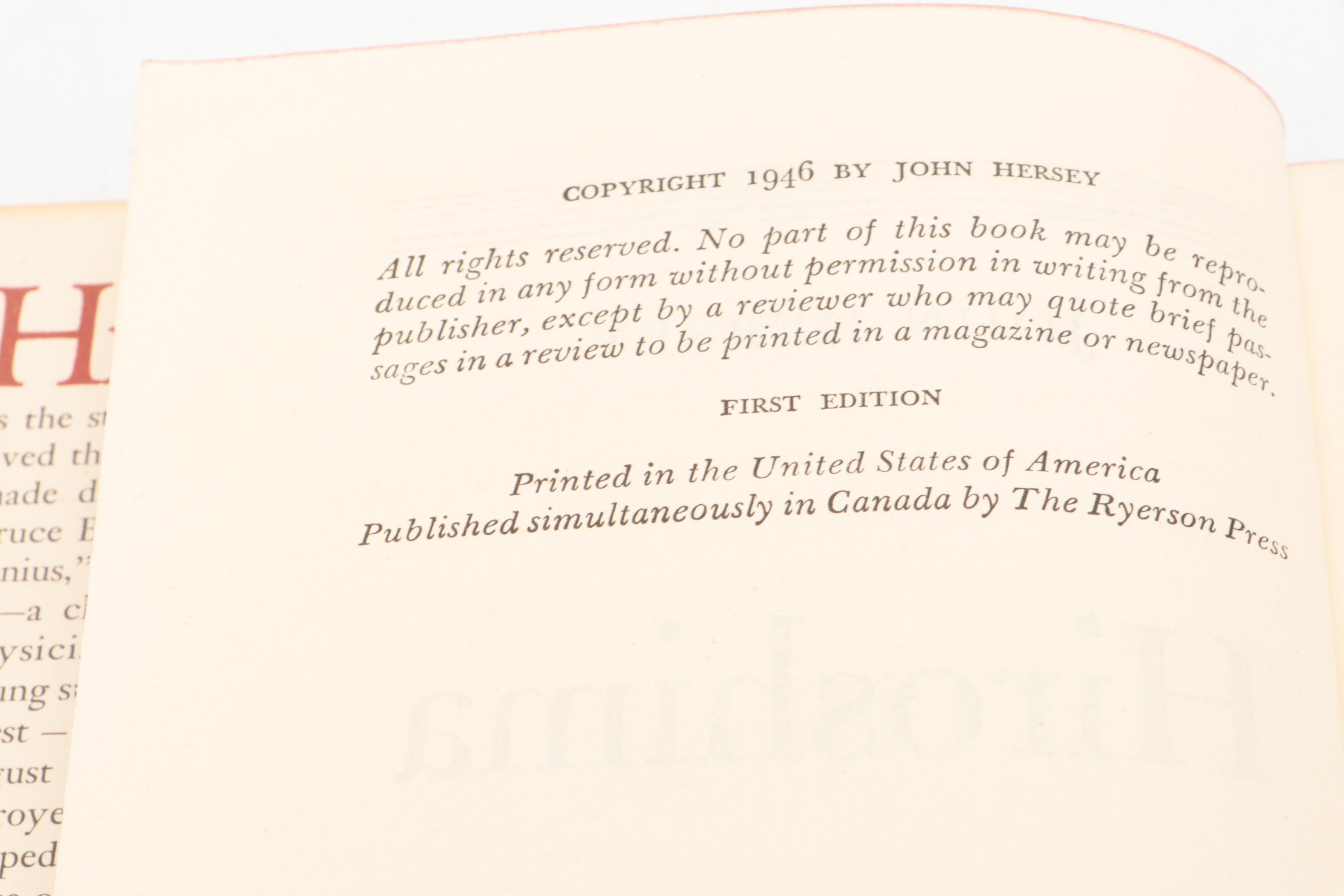 First Edition "Hiroshima" by John Hersey, 1946