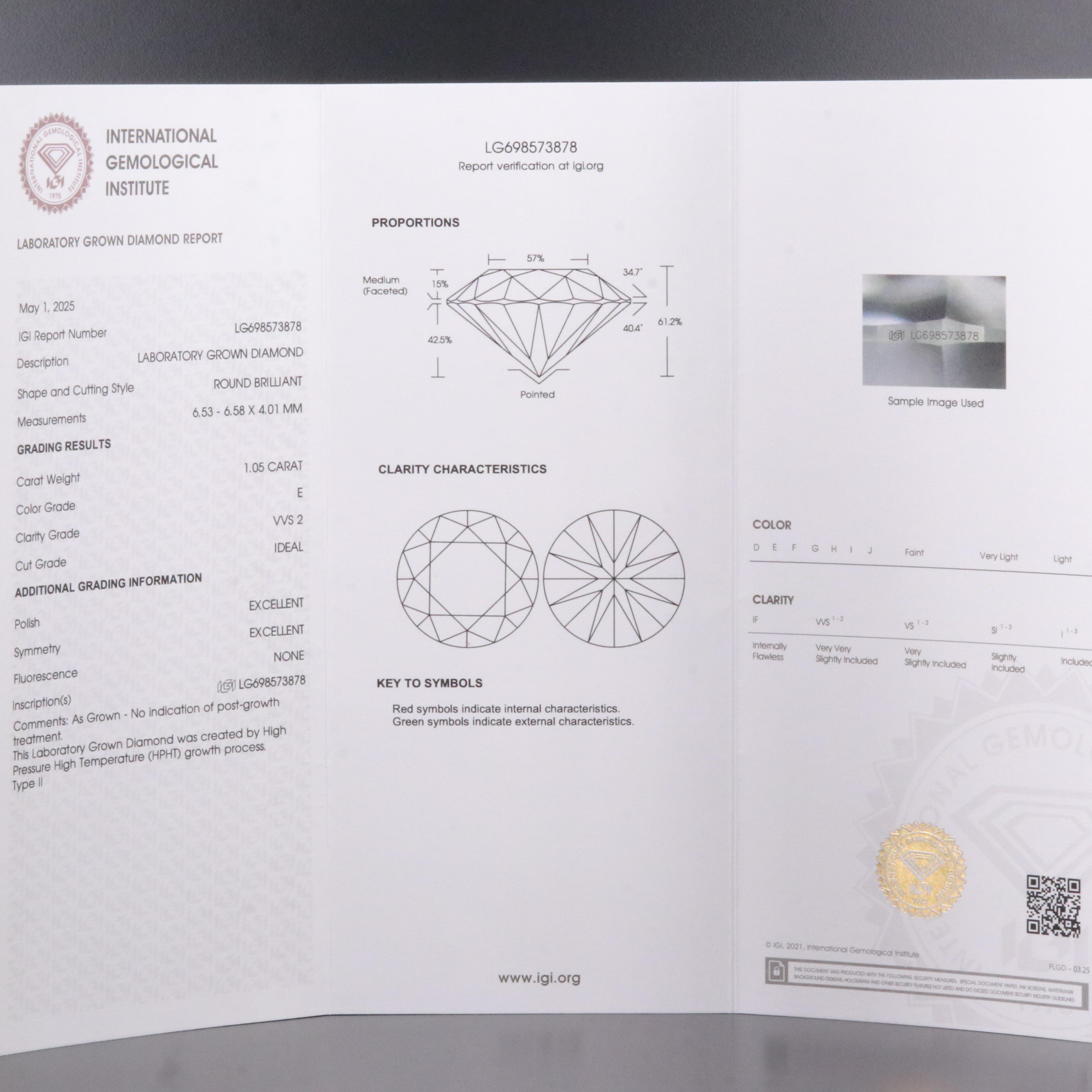14K 1.05 CT Lab Grown Diamond Solitaire Ring with IGI Report
