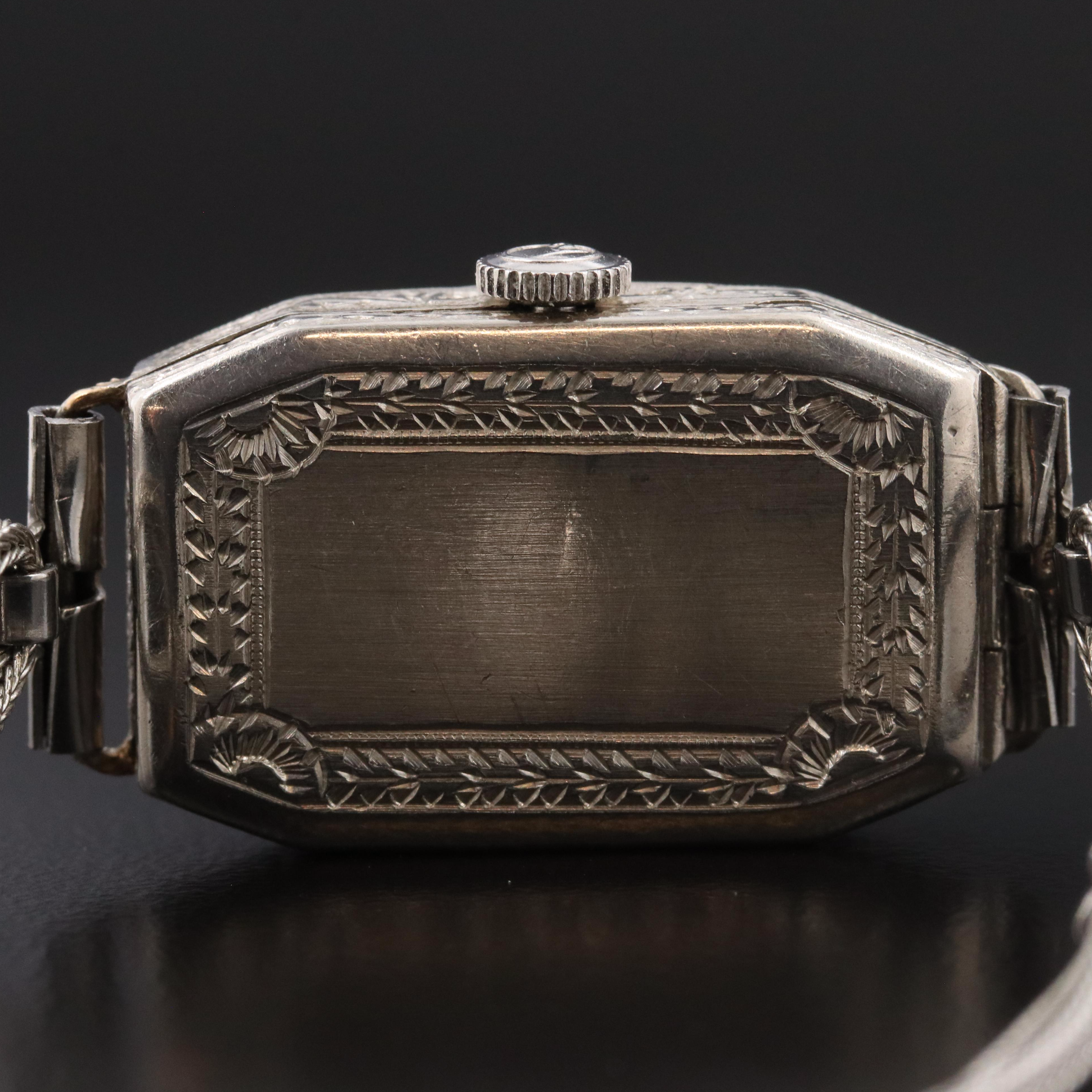 Art Deco Platinum Hand-Engraved Watch