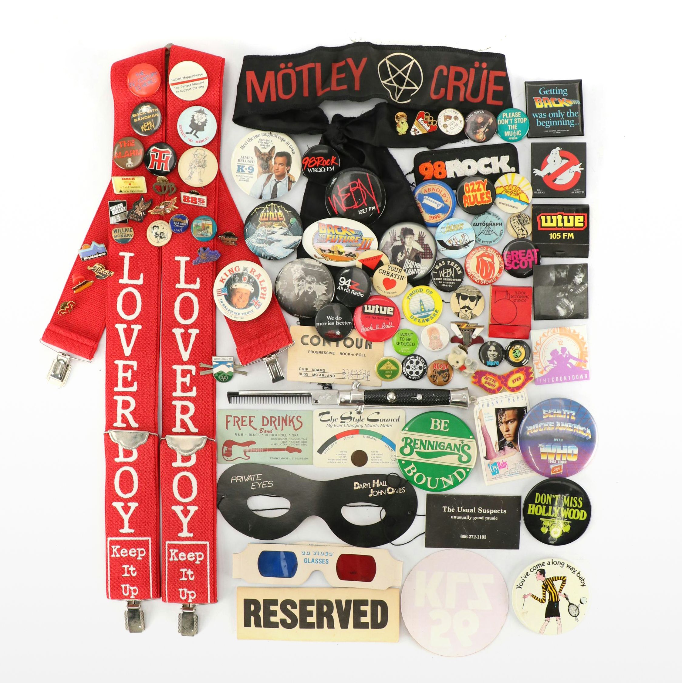 Movie and Music Themed Pins with "Mötley Crüe" Headband and More