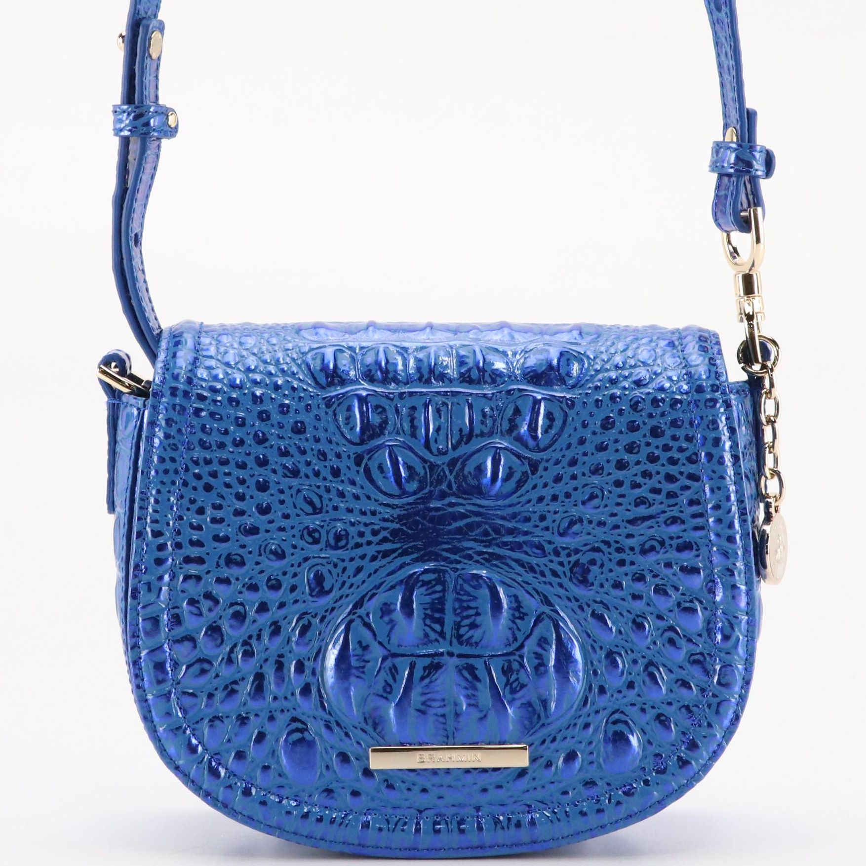 Brahmin Briar Crossbody Satchel in Cobalt Potion Melbourne Croc Leather