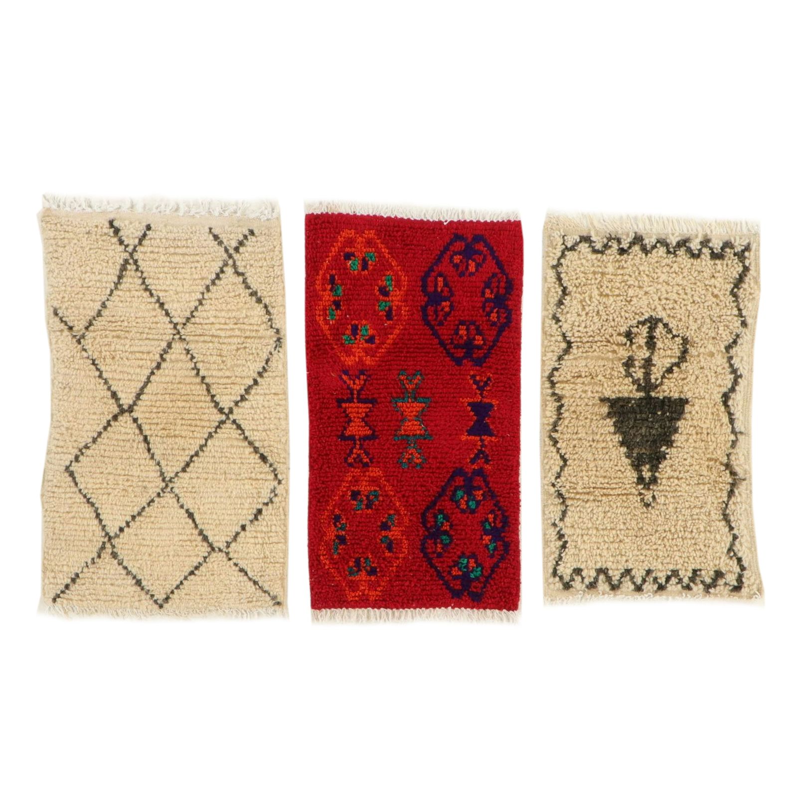 Three Hand-Knotted Moroccan Berber Accent Rugs