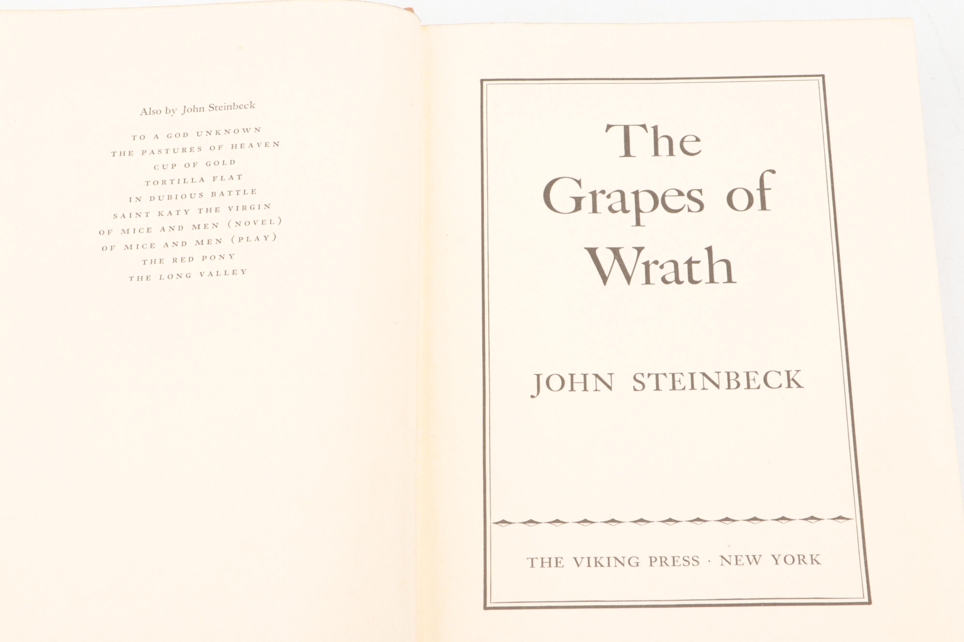 First Edition, Second Printing "The Grapes of Wrath" by John Steinbeck, 1939