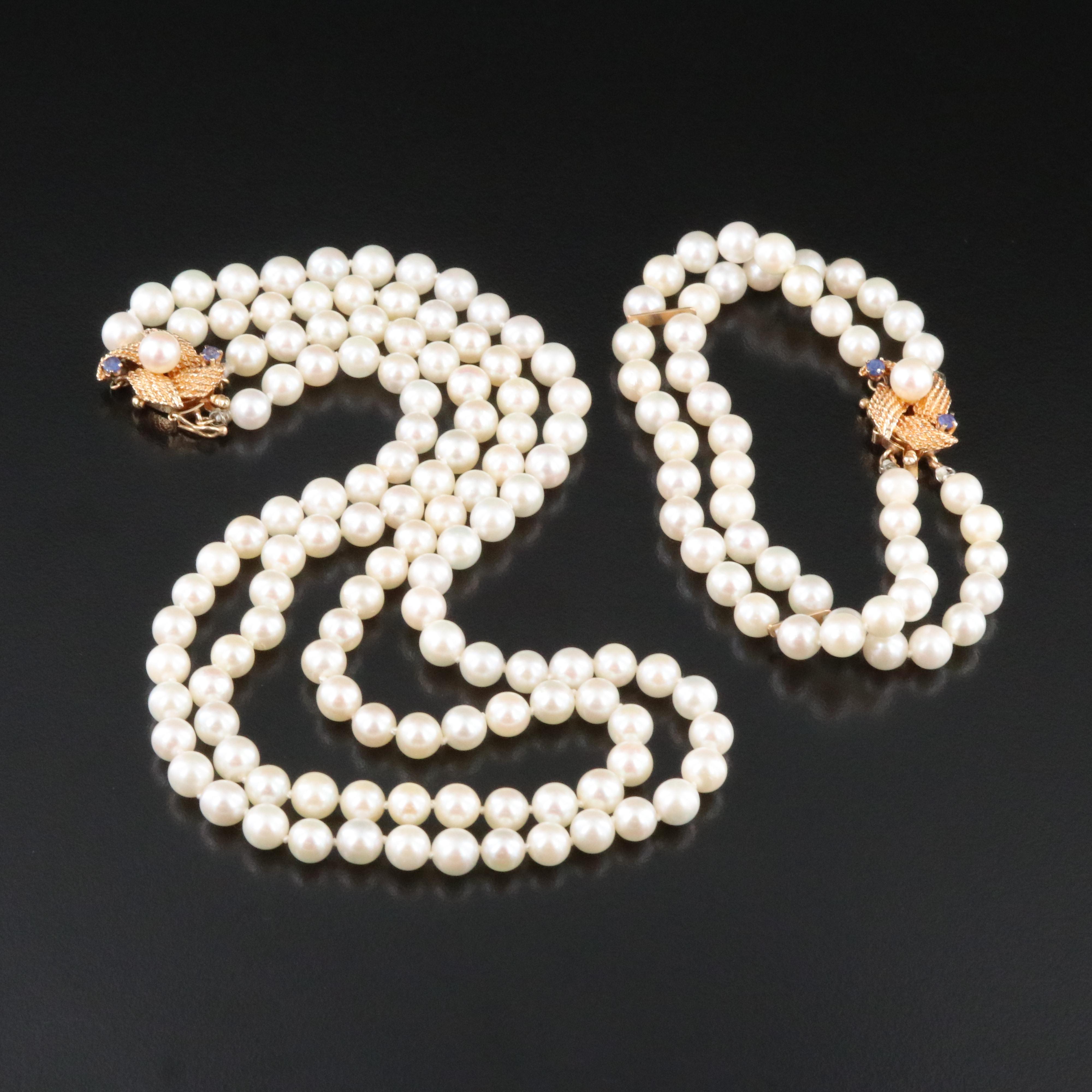 Vintage 14K Pearl and Sapphire Bracelet and Necklace