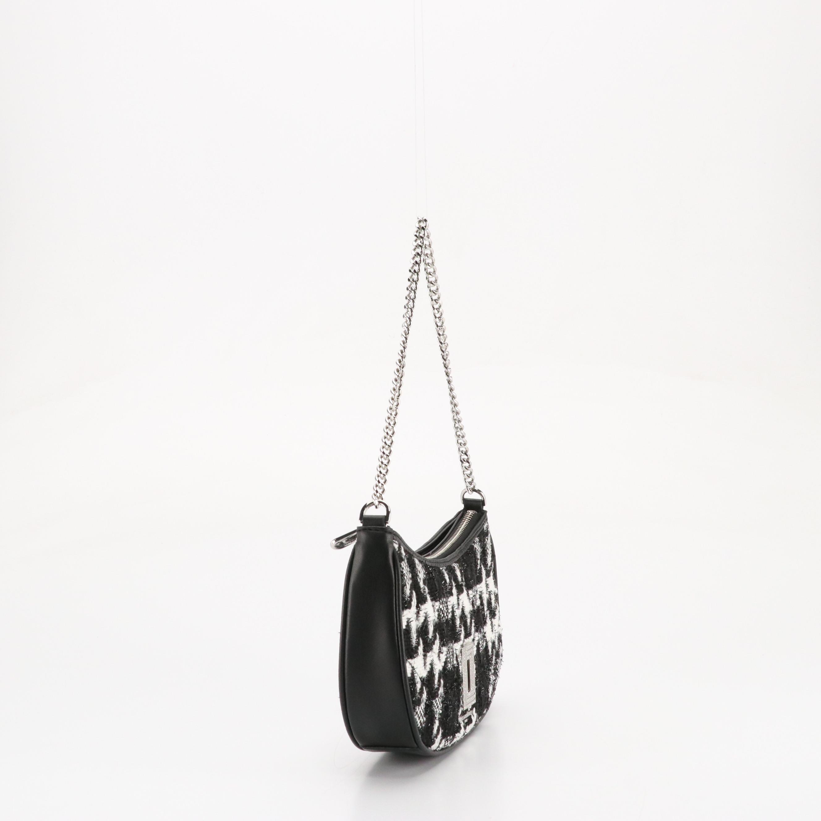 Karl Lagerfeld Paris Embellished Plaid Tweed Lafayette Chain-Link Two-Way Bag