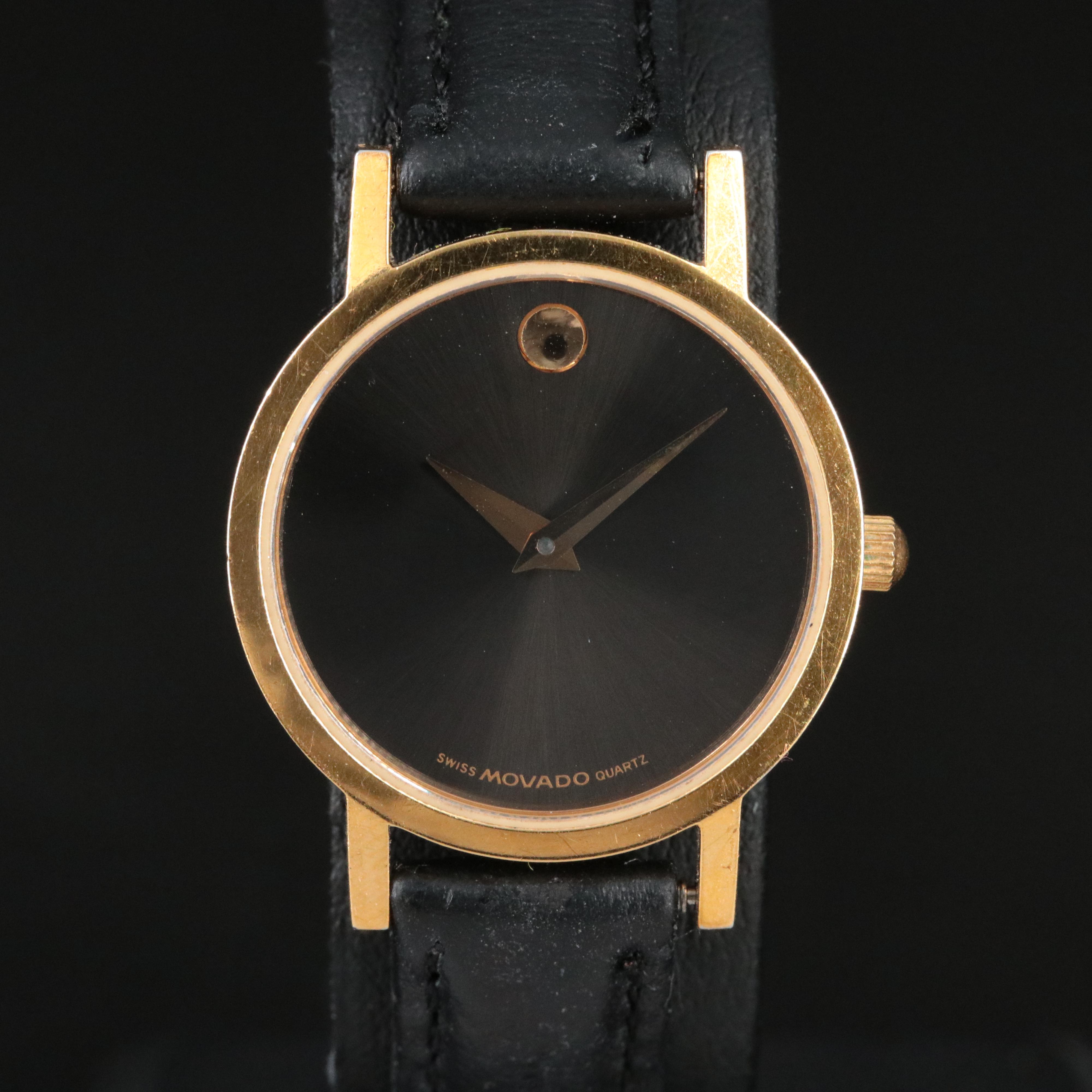 Movado Museum Black Dial Gold Tone Watch