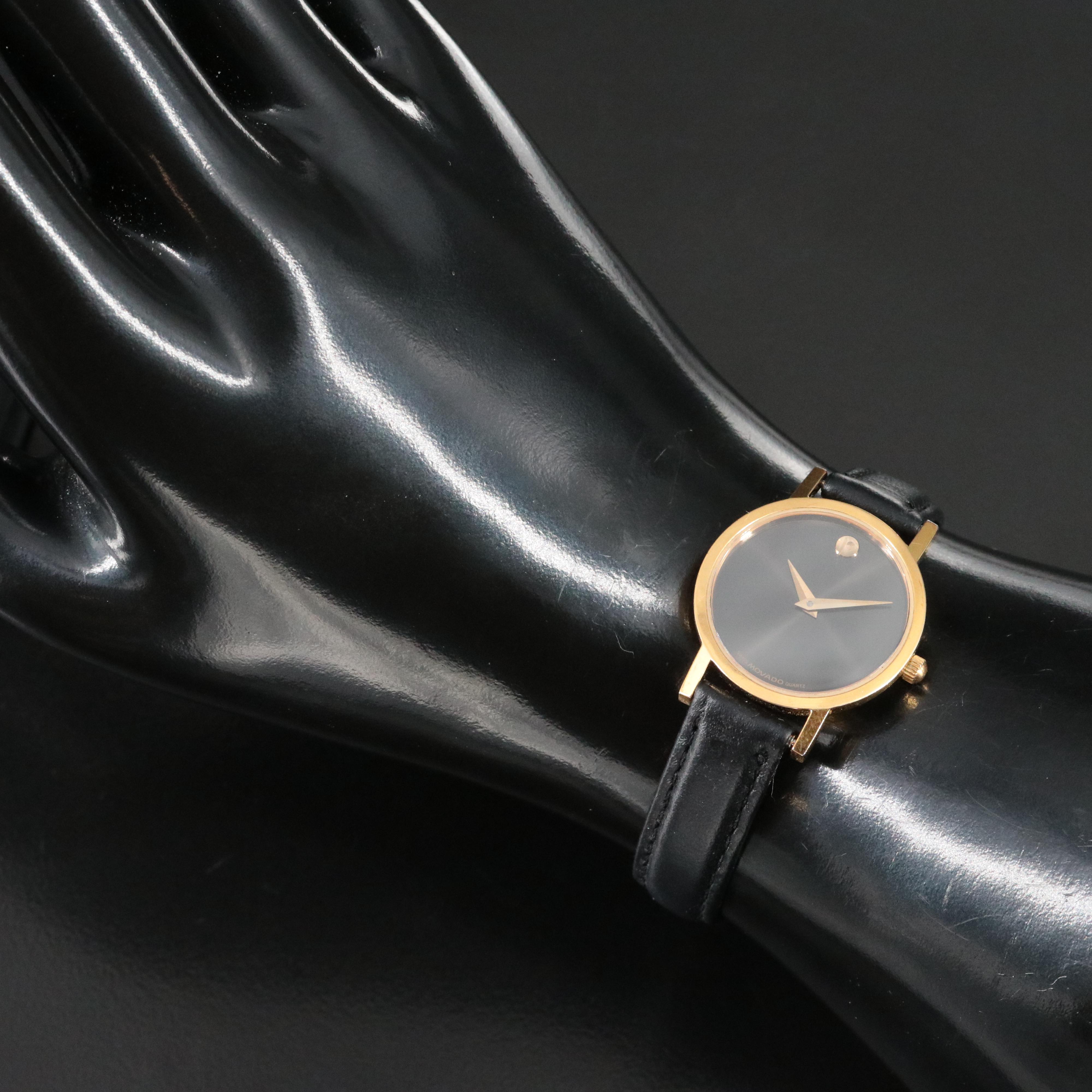 Movado Museum Black Dial Gold Tone Watch