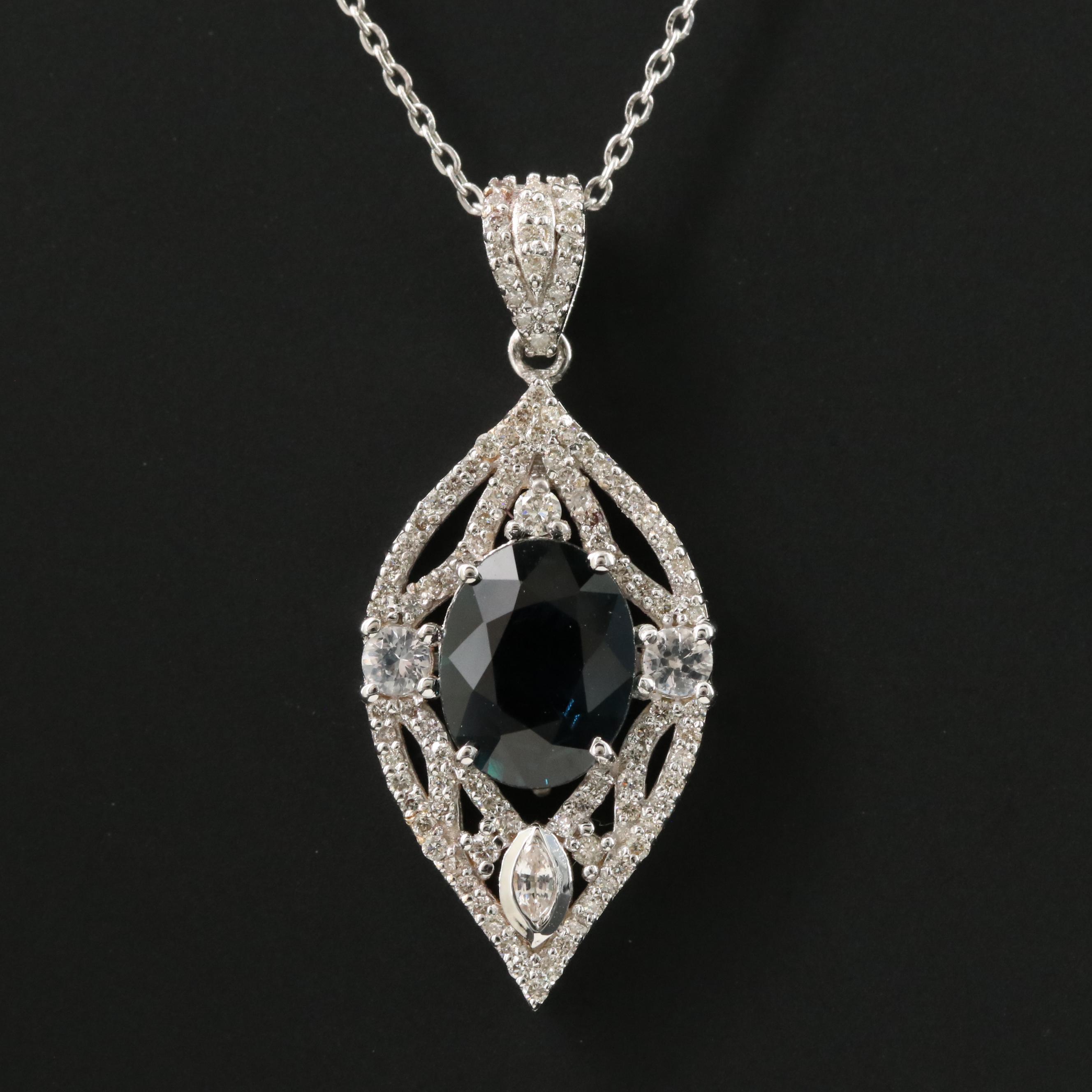 14K 1.87 CT Sapphire and White Sapphire Pendant Necklace with IGI Report