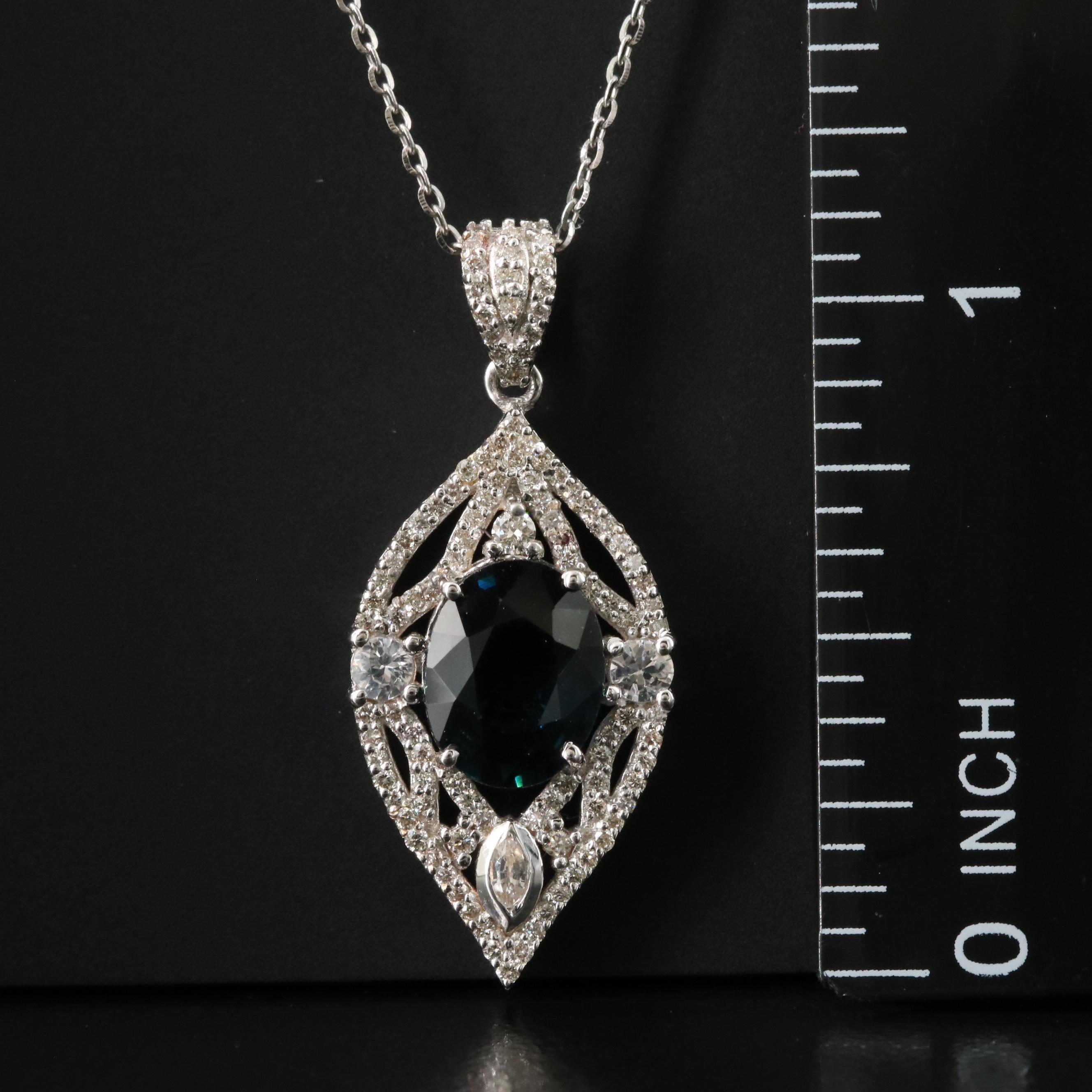 14K 1.87 CT Sapphire and White Sapphire Pendant Necklace with IGI Report