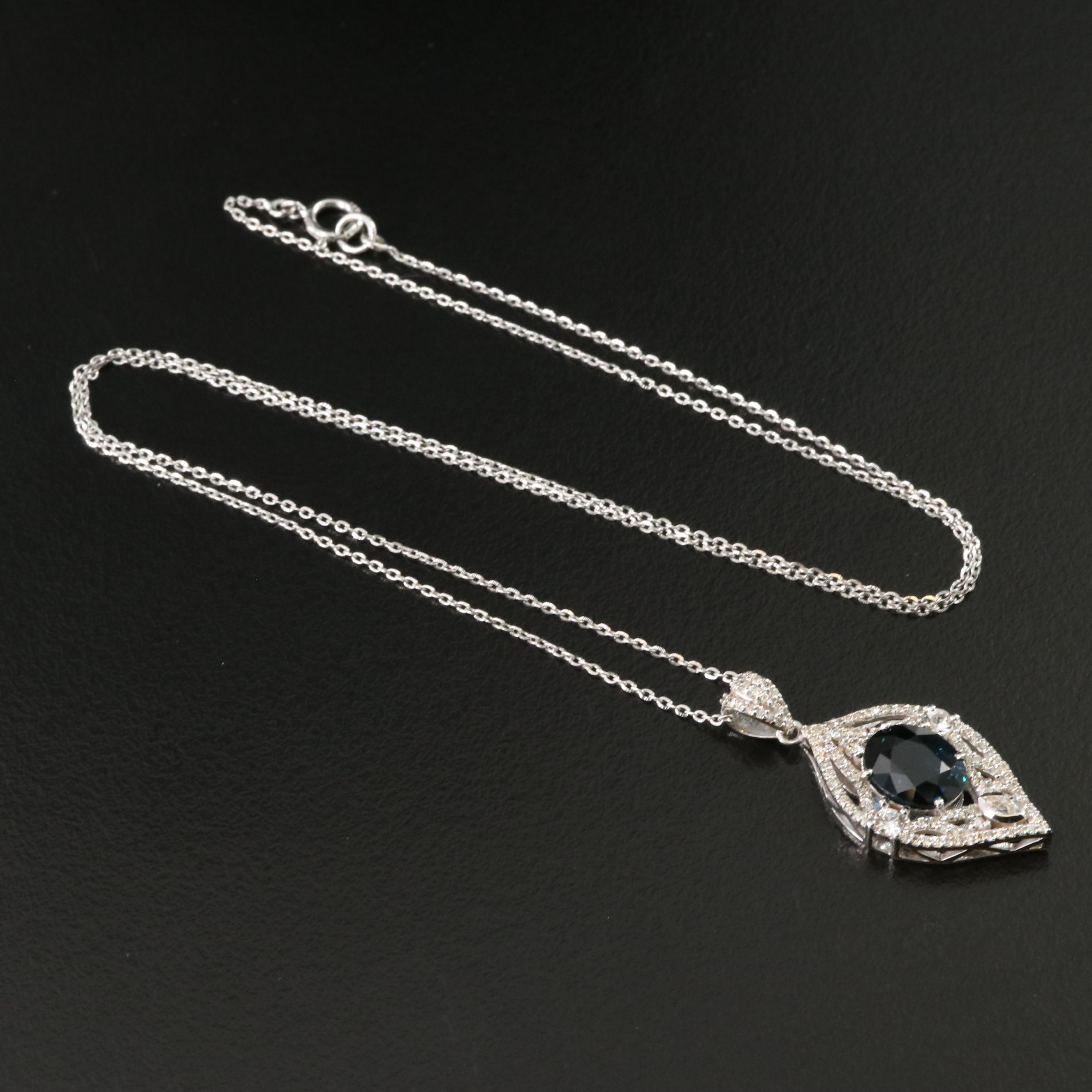 14K 1.87 CT Sapphire and White Sapphire Pendant Necklace with IGI Report