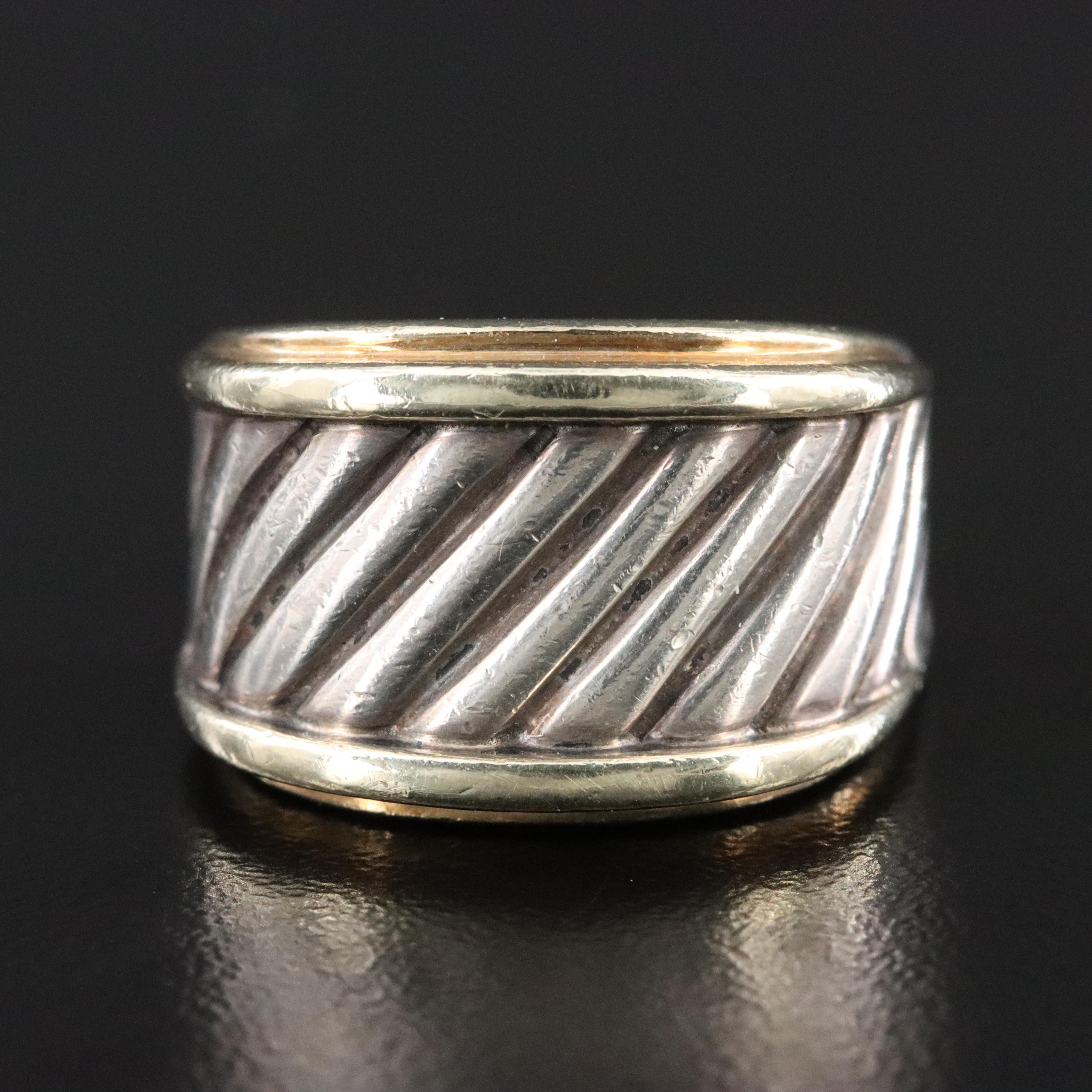 David Yurman Thoroughbred Sterling Cigar Band Ring with 14K Accents