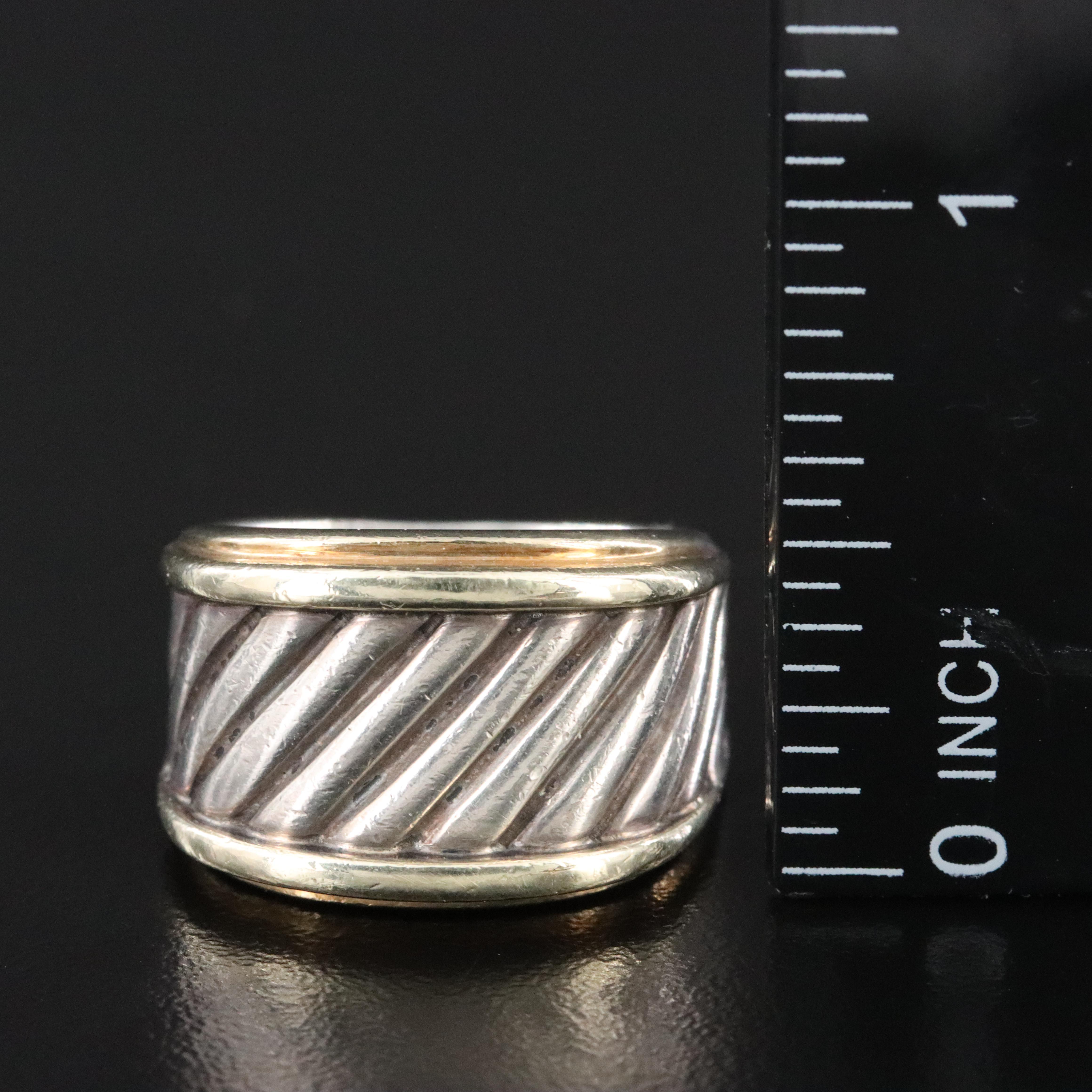 David Yurman Thoroughbred Sterling Cigar Band Ring with 14K Accents