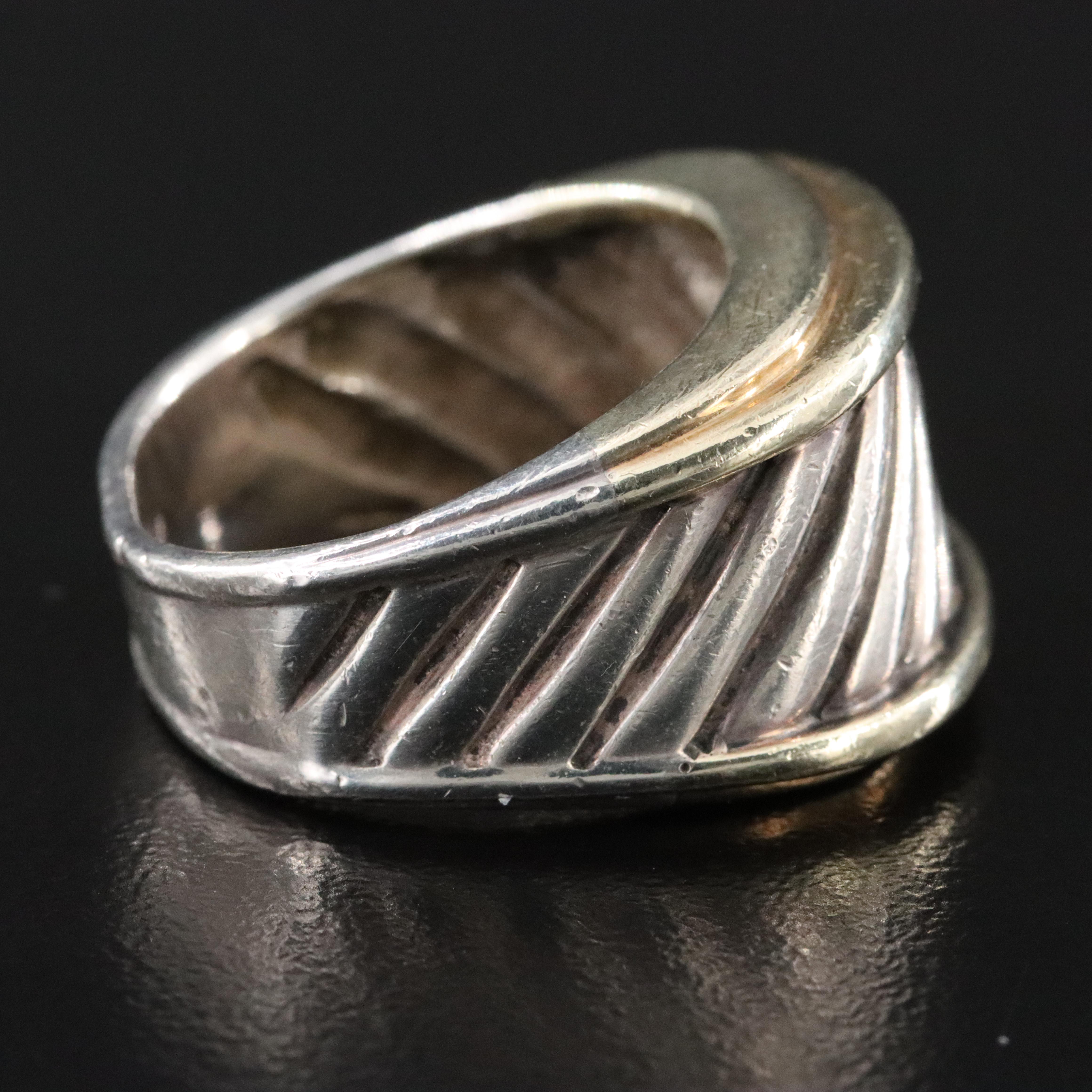 David Yurman Thoroughbred Sterling Cigar Band Ring with 14K Accents