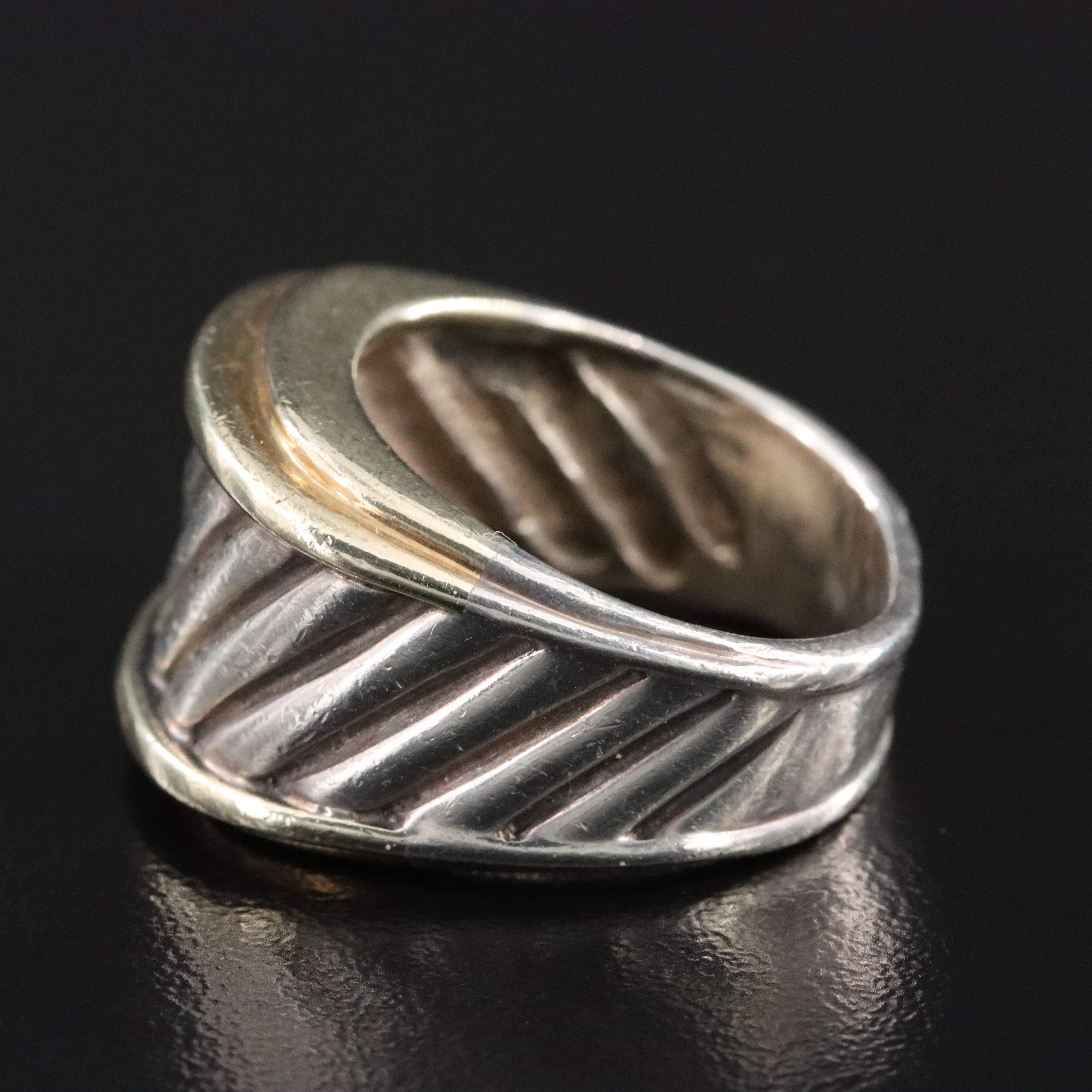 David Yurman Thoroughbred Sterling Cigar Band Ring with 14K Accents