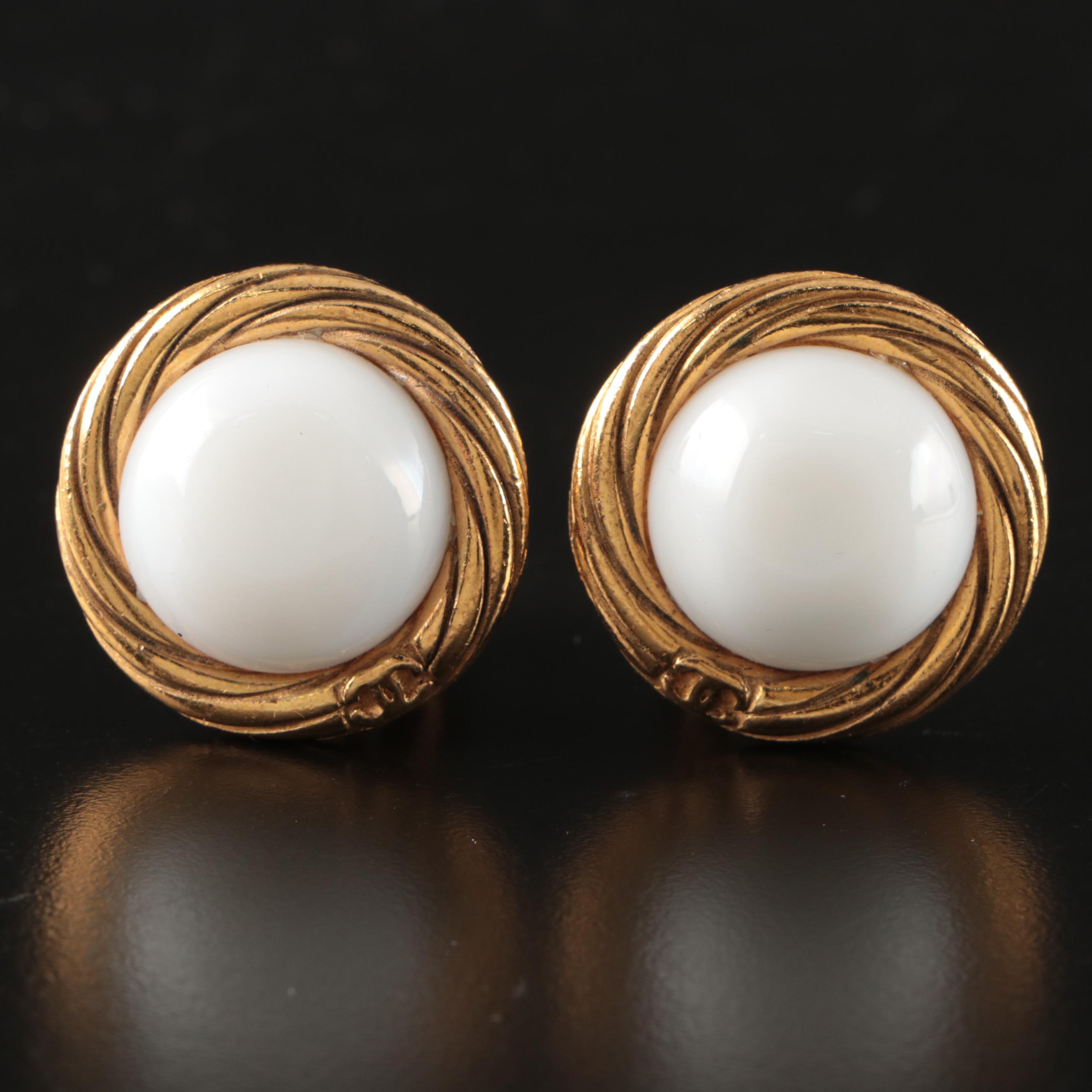 Chanel Imitation Pearl Round Earrings