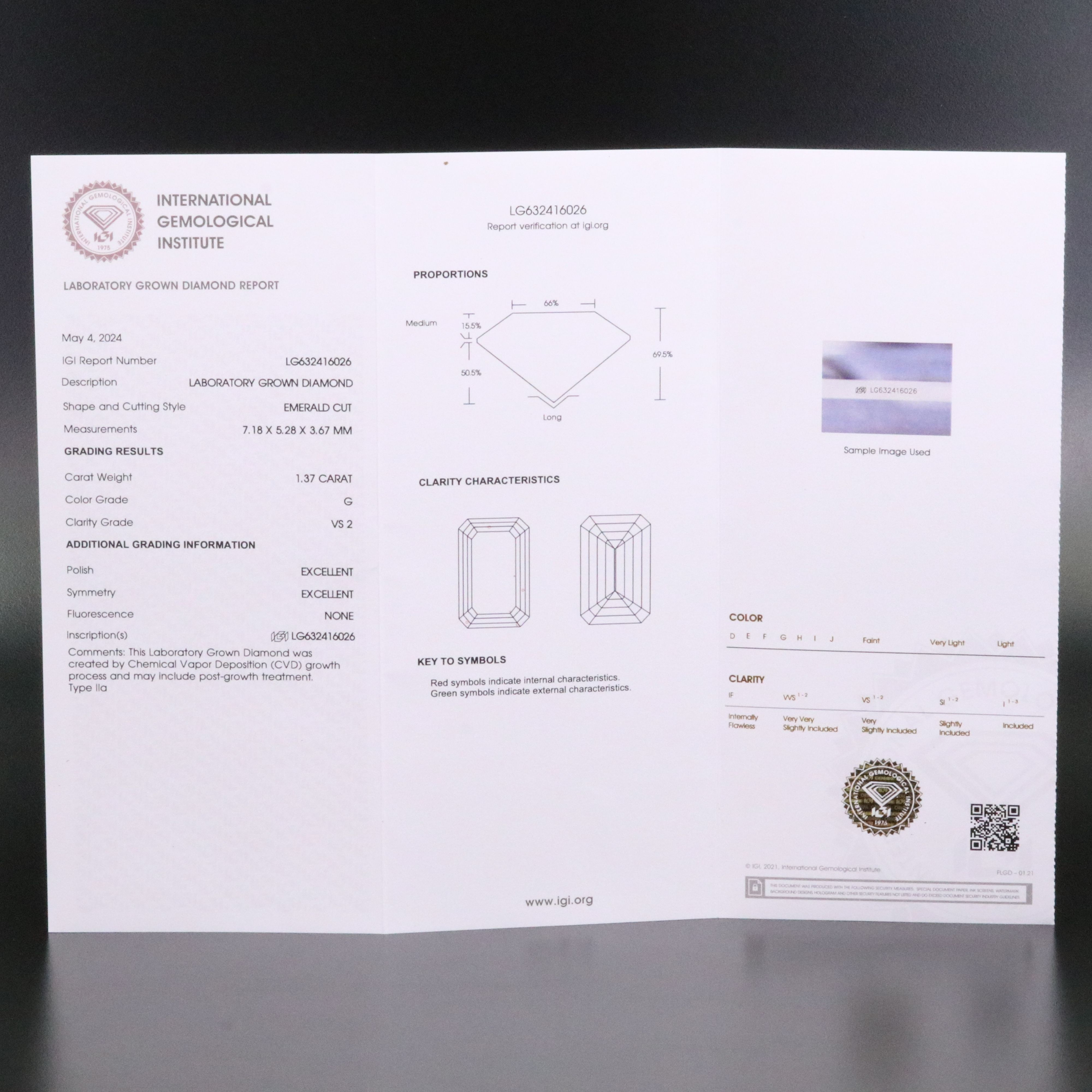 Loose 1.37 CT Lab Grown Diamond with IGI Report
