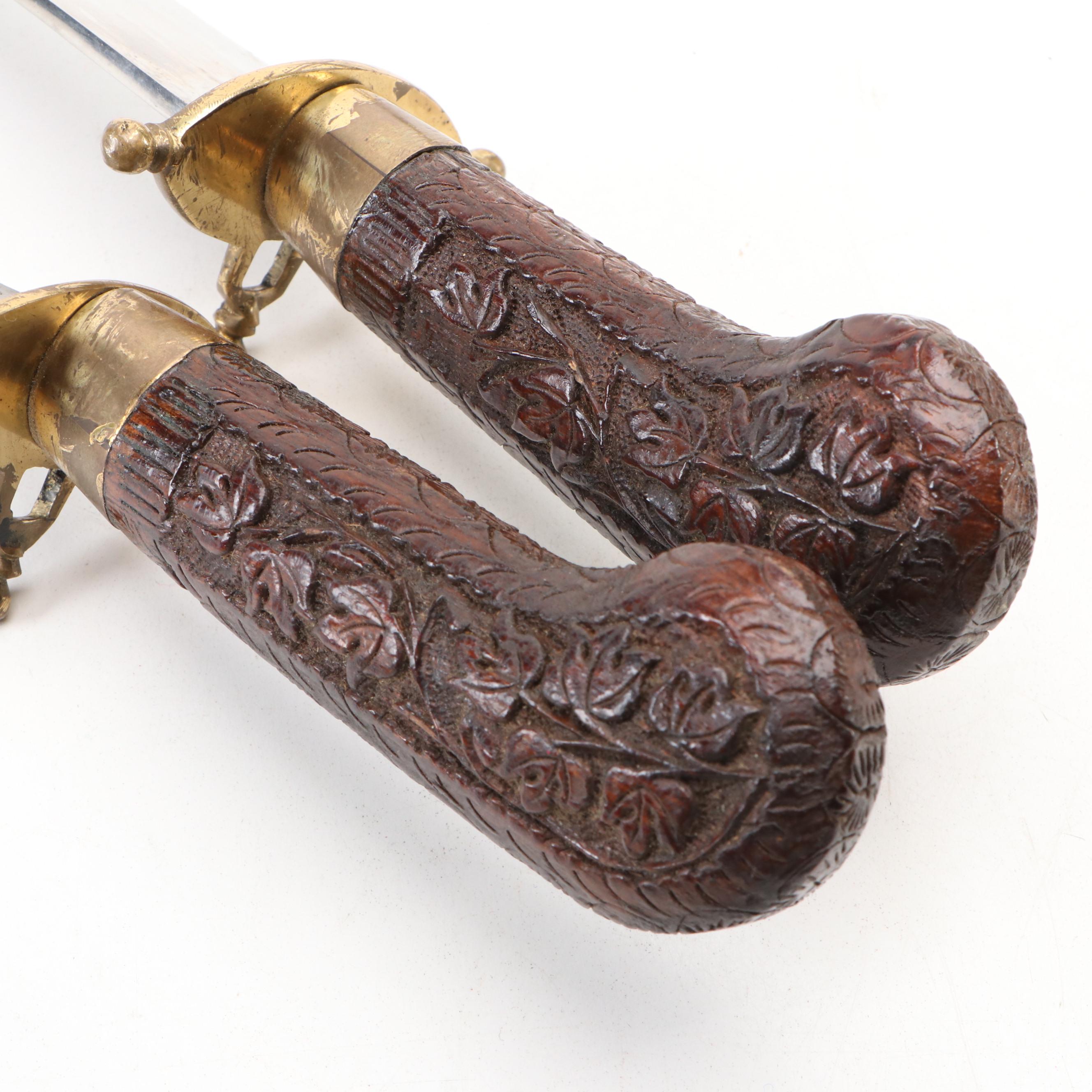 Indian Dual Sided Carved Wood Sheathed Carving Set, Mid to Late 20th Century