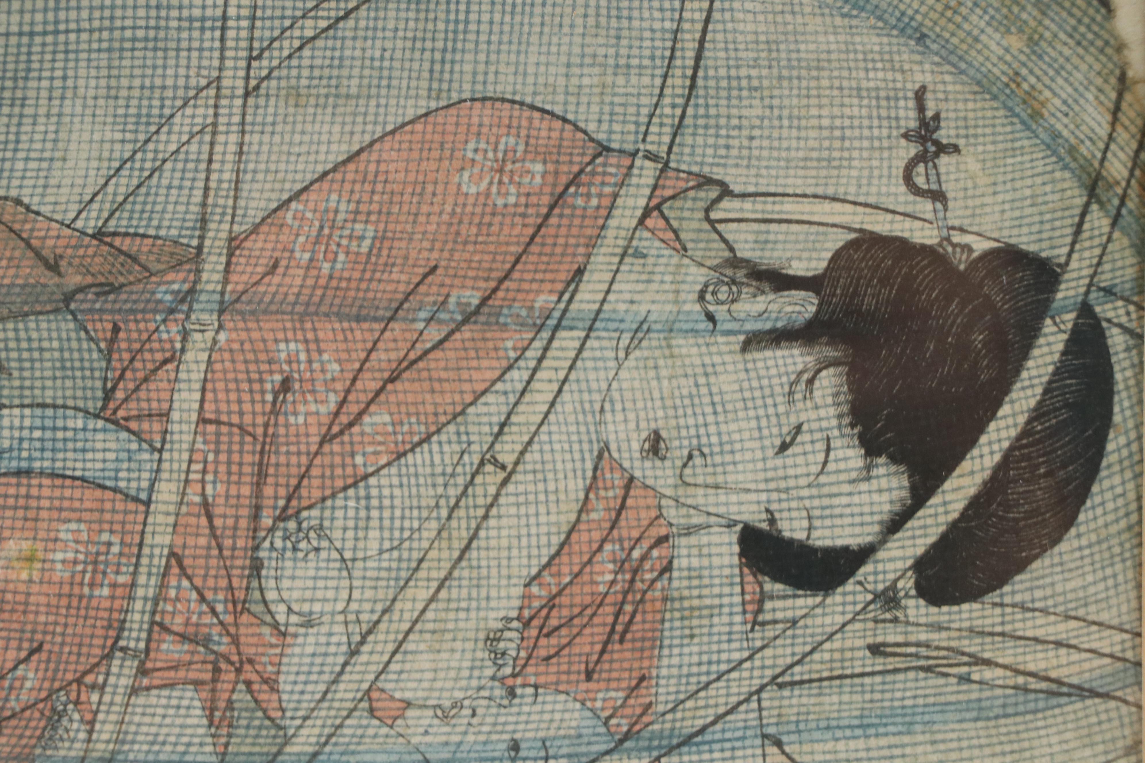 After Utagawa Kunisada Ukiyo-e Woodblock "Ghyakurakan Segaki," Late 19th C.