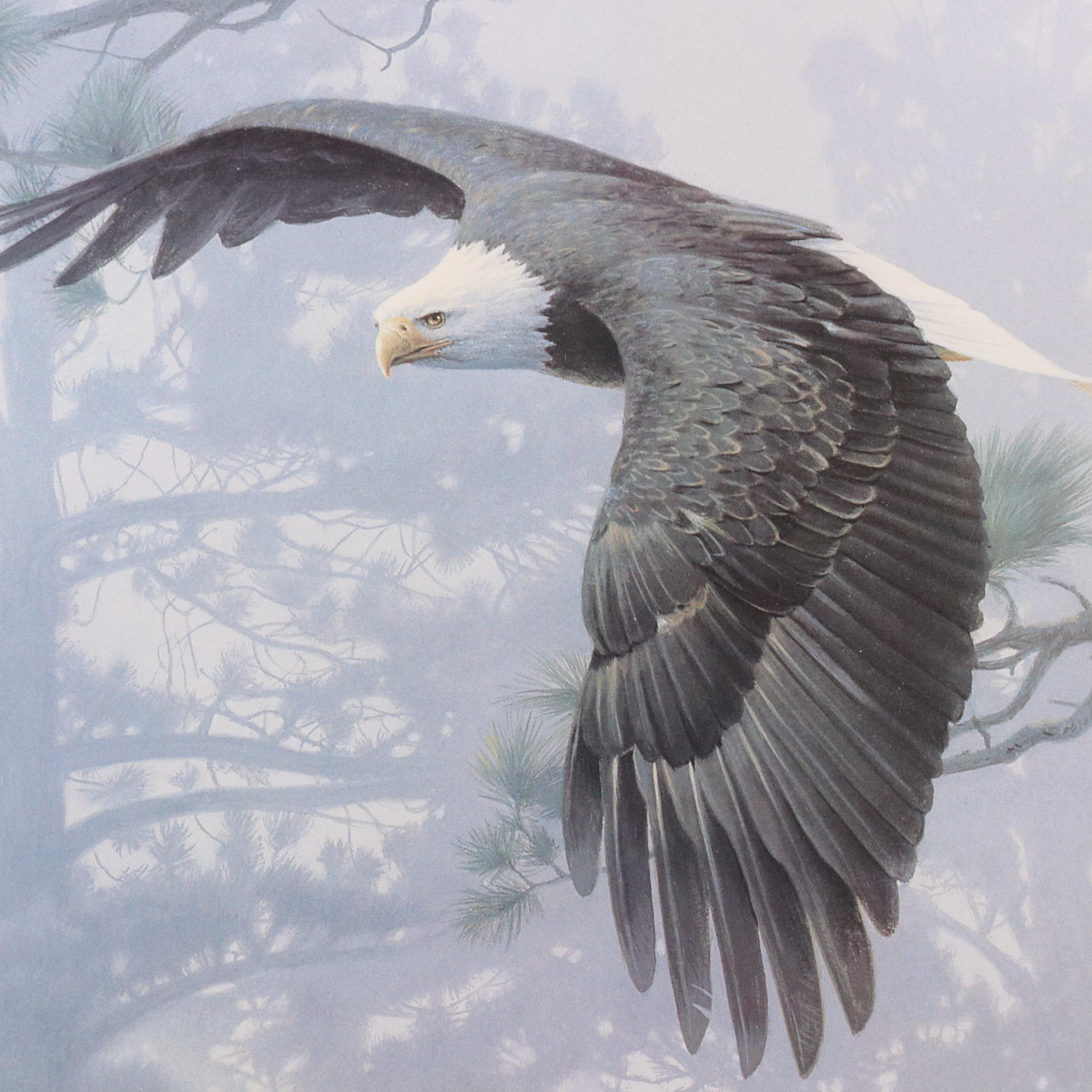 After Daniel Smith Offset Lithograph "Shrouded Forest - Bald Eagle"