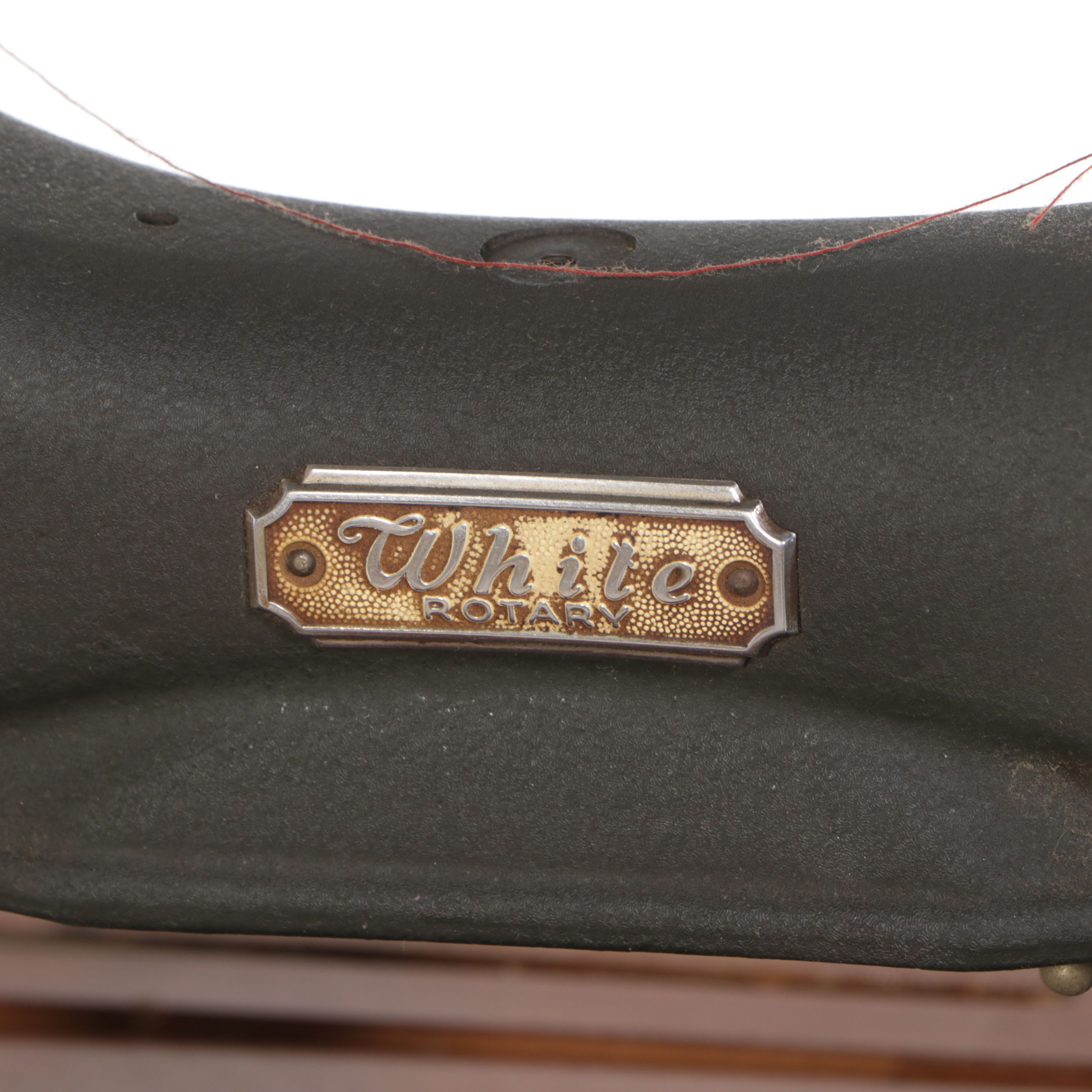 White Sewing Machine and Mahogany Veneer Sewing Machine Table