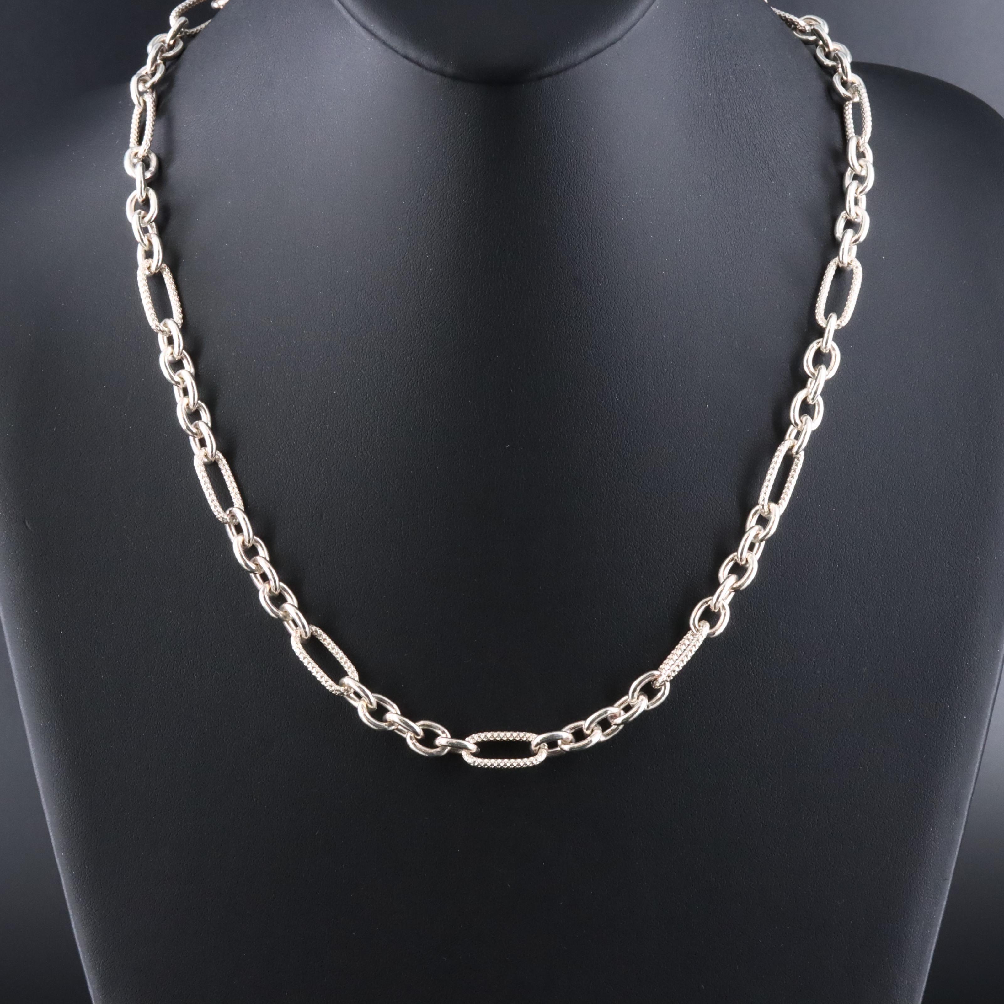 Sterling Fancy Figaro Chain Necklace